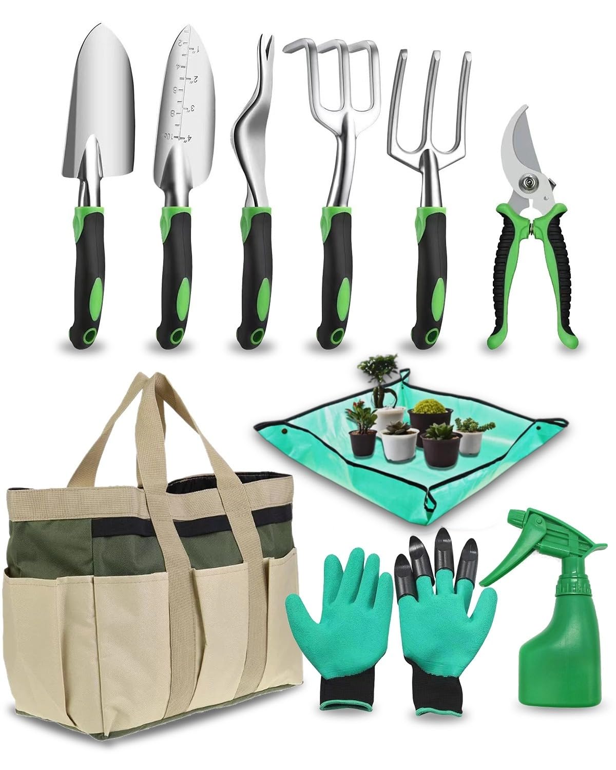 Mikiotto 10 pcs Garden Tool Set Heavy Duty Stainless Steel Gardening ...