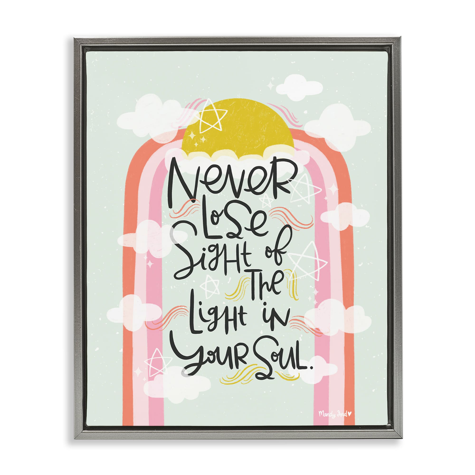 Stupell Industries BS-313-FFL-24X30 Light In Your Soul Gray Framed Floater Canvas Wall Art By Mandy Ford Art + Illustration 25 x 31