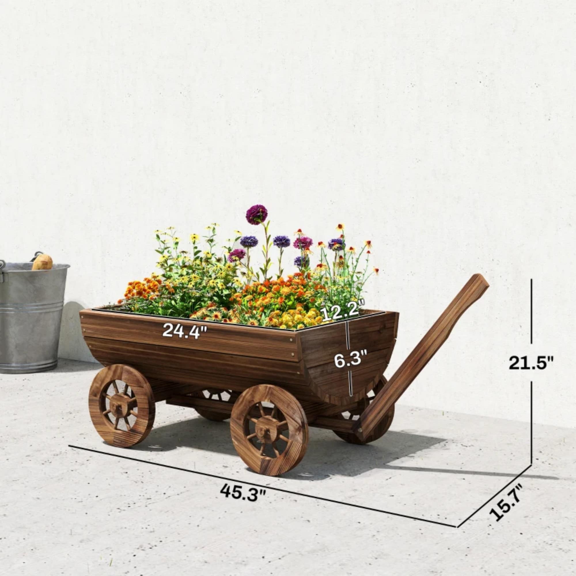 GlasFlength Wooden Wheelbarrow Planter Mobile Garden Cart