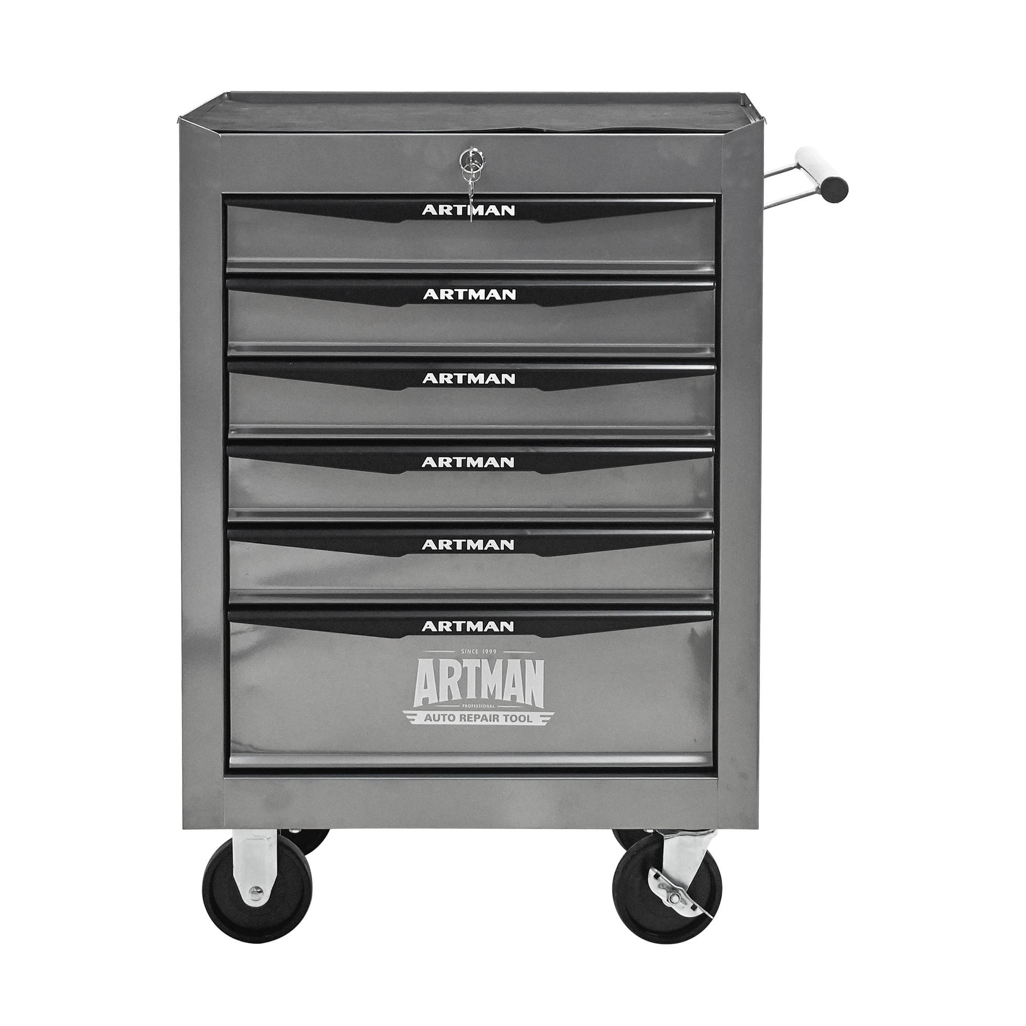 LOVMOR  20 inch 6 Drawer Ball Bearing Slide Tool Chest Lockable Tool Storage Organizer with Locking Wheels Steel Silver Heavy