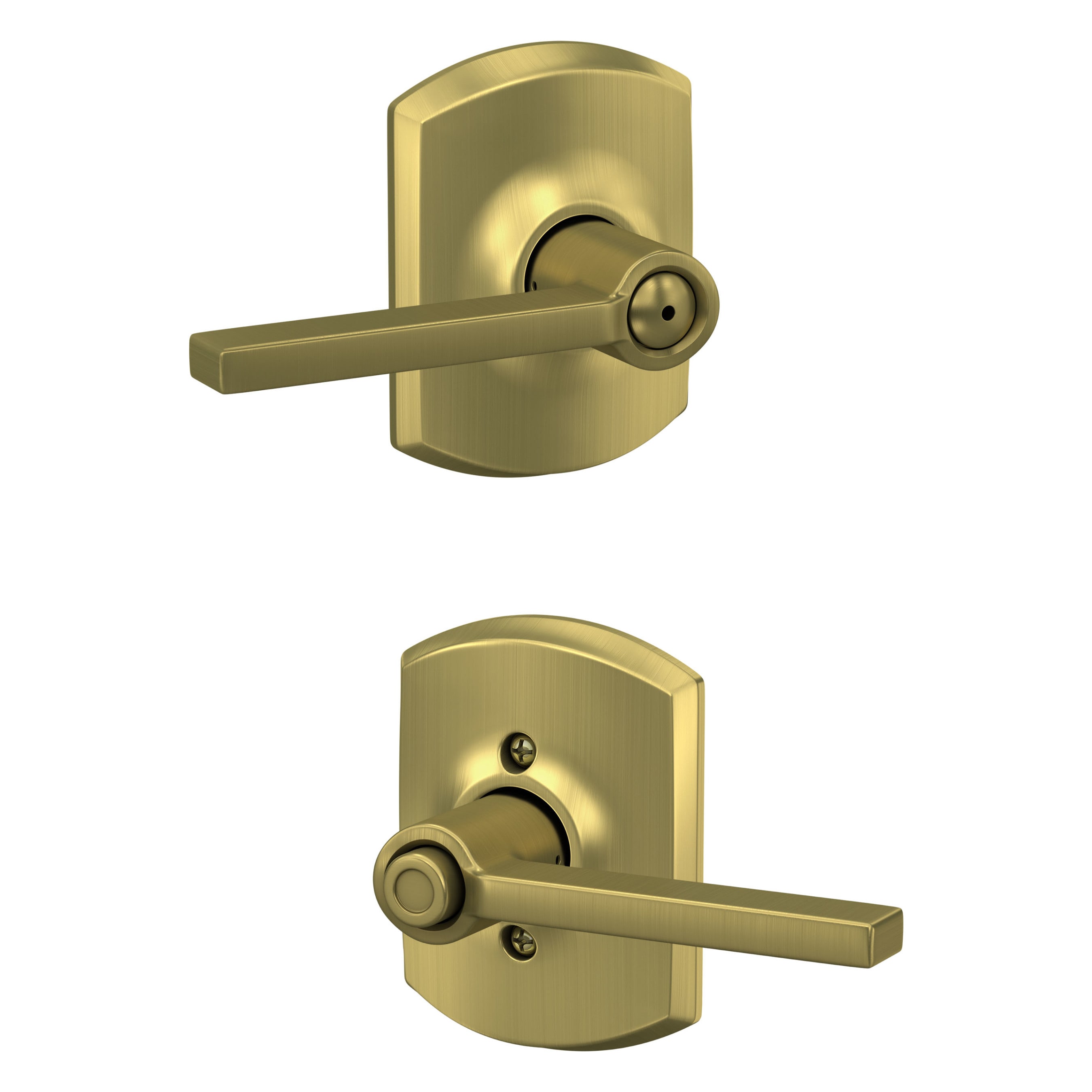 Schlage F40 LAT 608 GRW Latitude-Greenwich Satin Brass Interior Bed/Bath Privacy Door Handle
