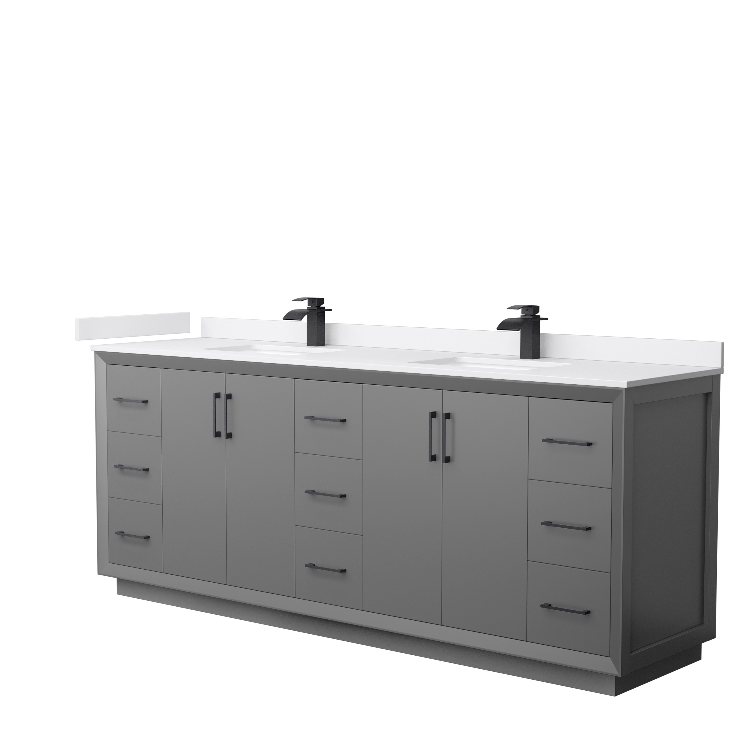 Wyndham Collection WCF414184DGBWCUNSMXX Strada 84-in Dark Gray with Matte Black Trim Undermount Double sink Bathroom Vanity with White cultured marble Cultured marble Top