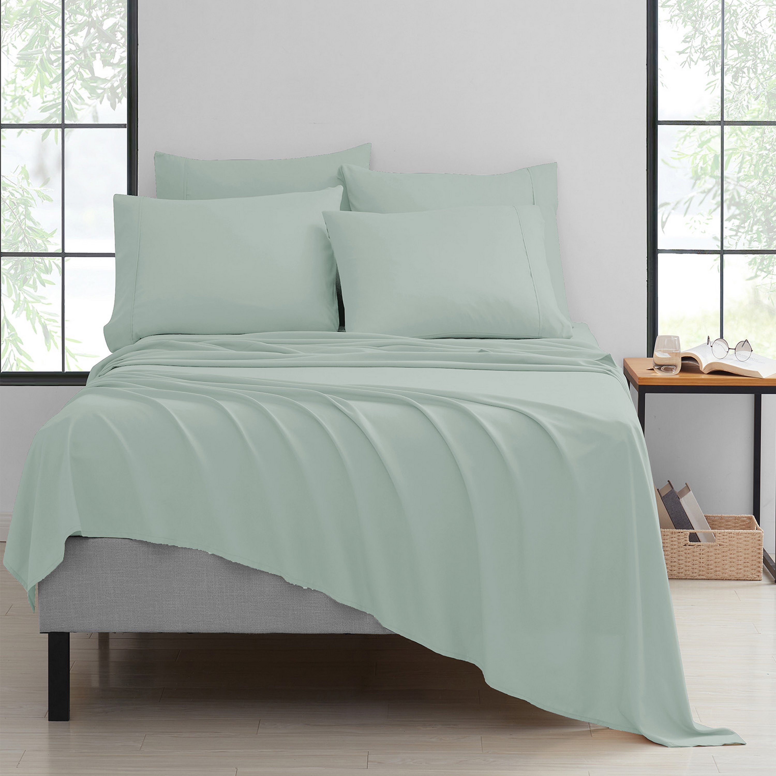 Bibb Home Full 1800 -Thread Count Microfiber Mint 6 -Piece Bed Sheet Set