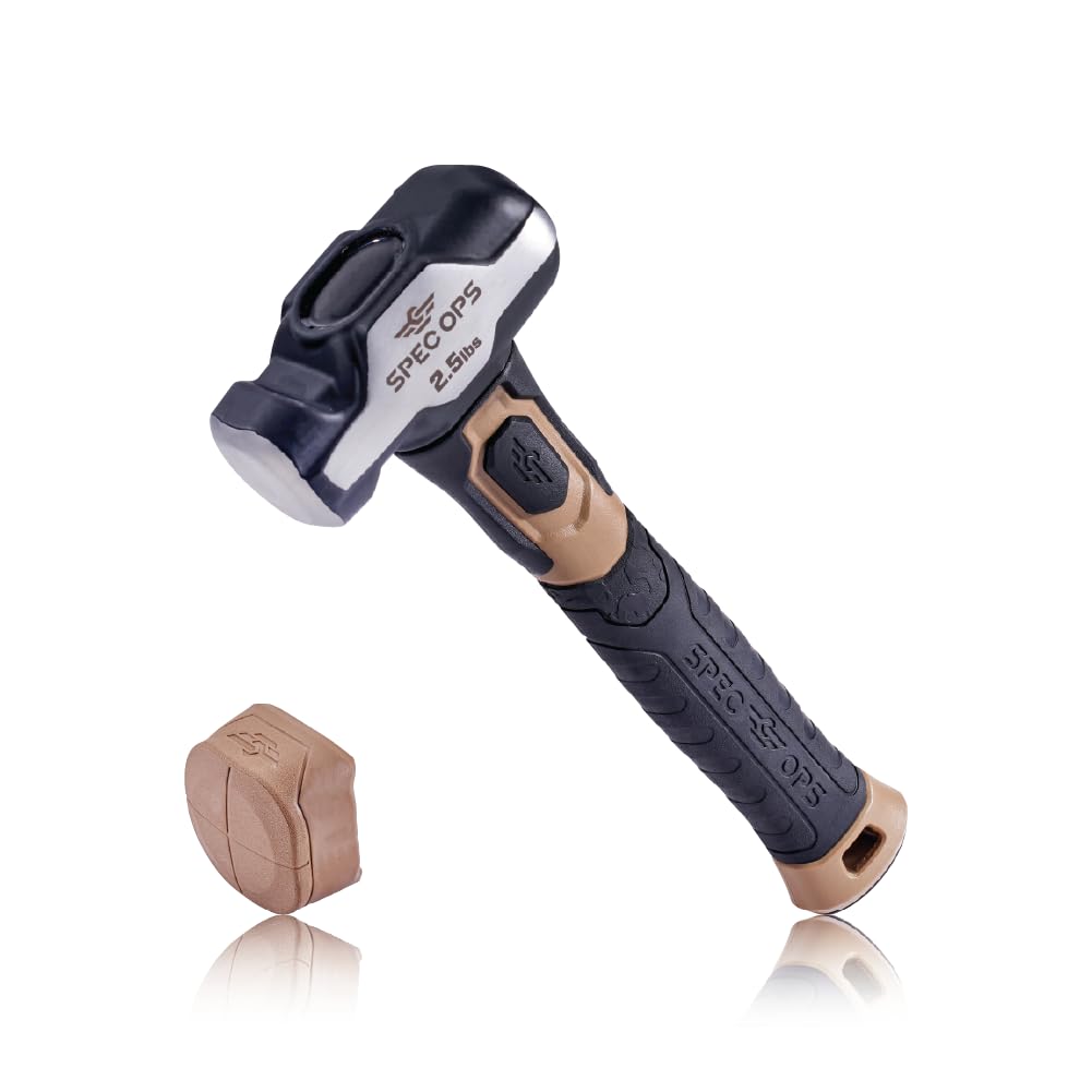Spec Ops Tools Engineering Hammer 2.5 lb Sledge hammer with Removable Soft Mallet Cap Bi-Material Shock Absorbing Vibration Dampening Handle 3 Donated to Veterans Black/Tan #SPEC-M-ENG25-S