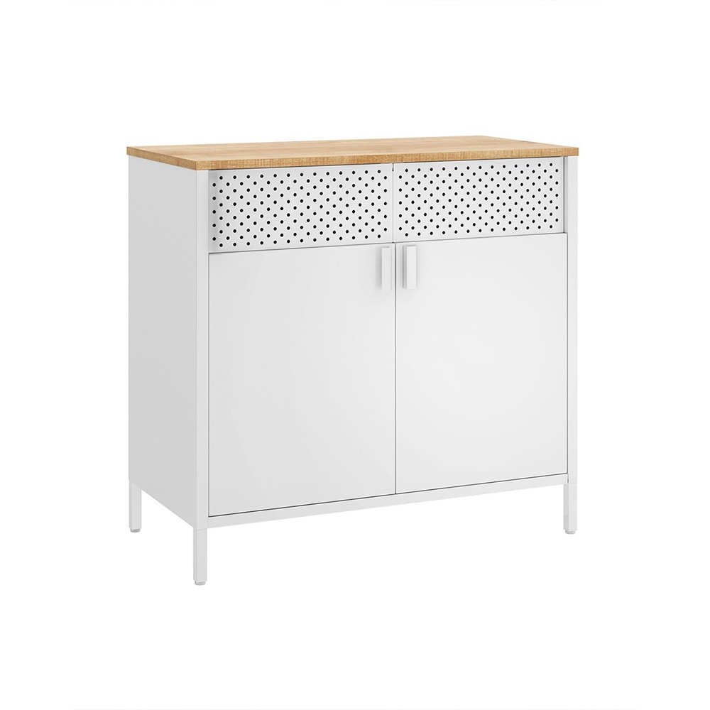 Slickblue Rustic Brown and Black Storage Cabinet Particleboard and Steel Adjustable Shelf Pegboard Floor Cabinet