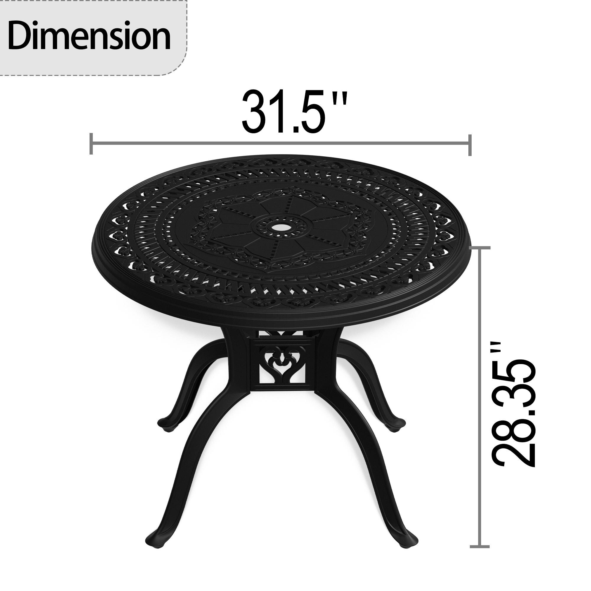 Bayfeve Aluminum Patio Dining Table Round Outdoor Dining Table 31.5-in ...