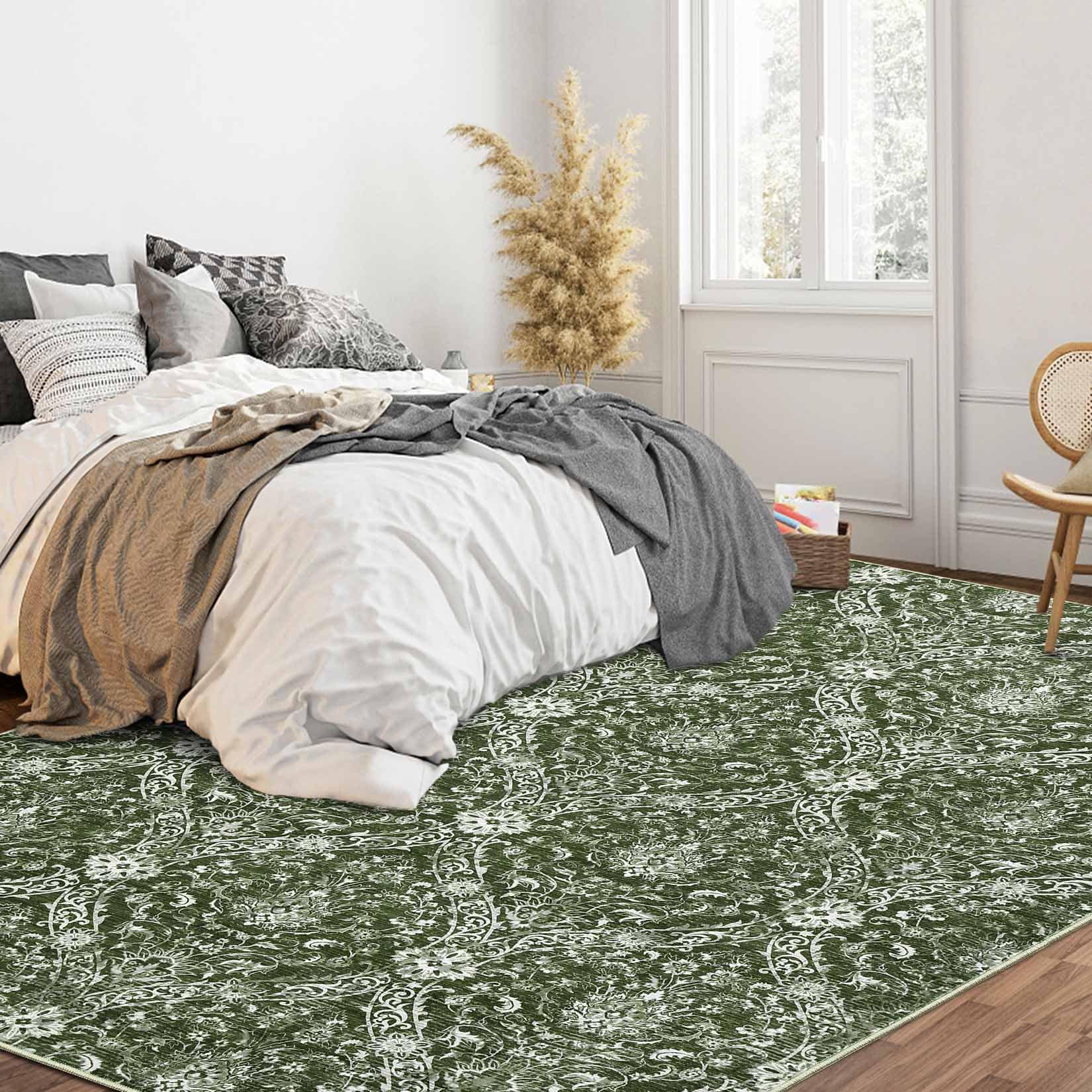 Garvee YXY-LO-PHO-16LU6UOP 9 x 12 (ft) Loomed Green Rectangular Indoor Damask Vintage Machine washable Pet Friendly Area rug