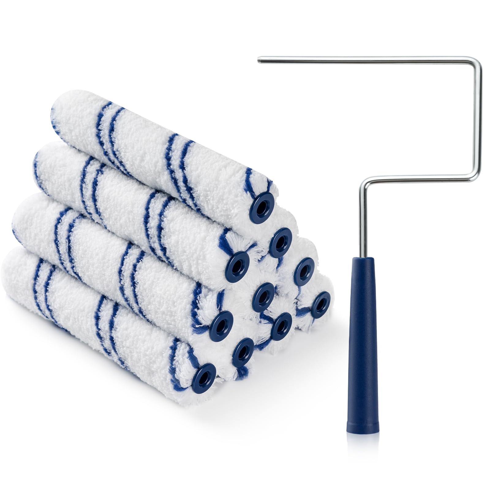 LAIFUCAM  10 pack 6 inch microfiber paint roller covers with roller frame for wall cabinet and ceiling painting reusable rollers for home DIY and