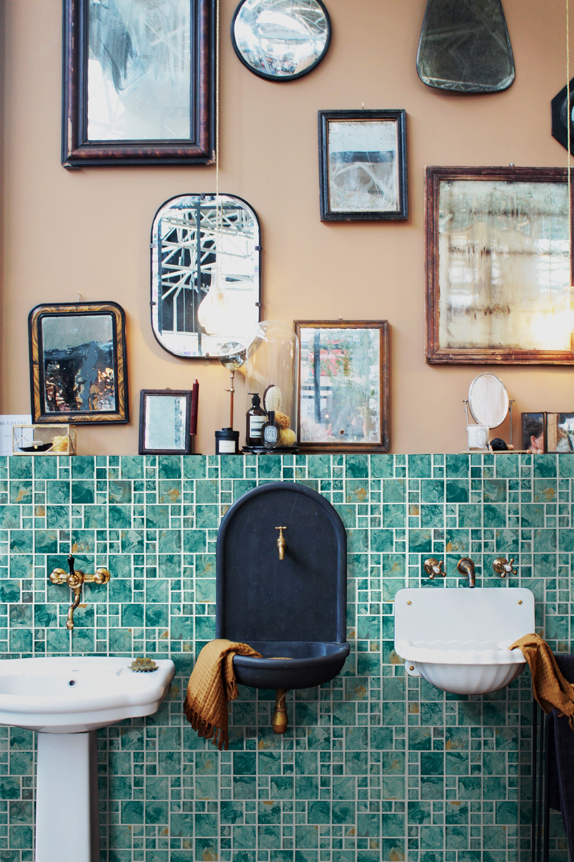 Caribbean Teal Hand-Painted Glass Mosaic Tile