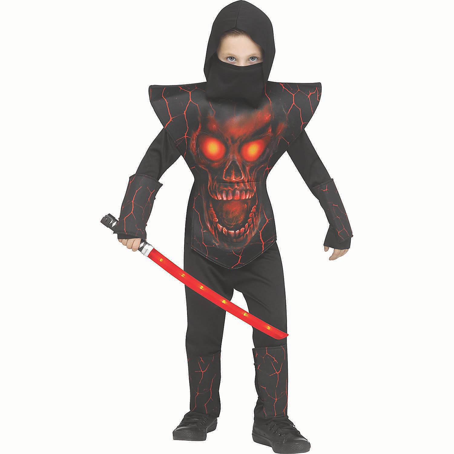 Fun World FW134192RS Kids Red & Black Polyester Demon Ninja Costume - Small 4-6