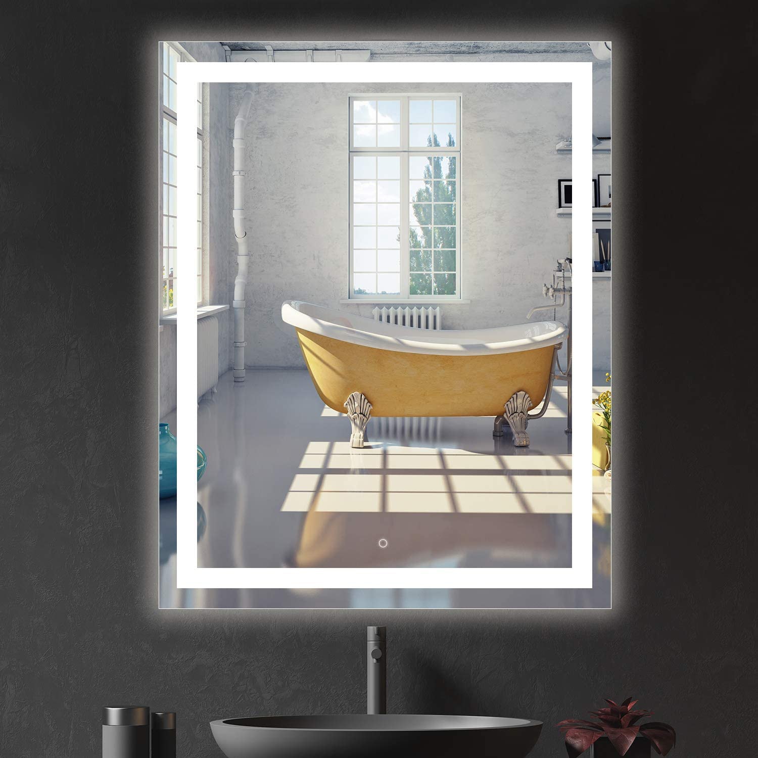 HomLux 1MA022430TD-OL 24-in x 30-in Polished Frameless Rectangle Dimmable Lighted Fog Free Bathroom Vanity Mirror ( Silver )