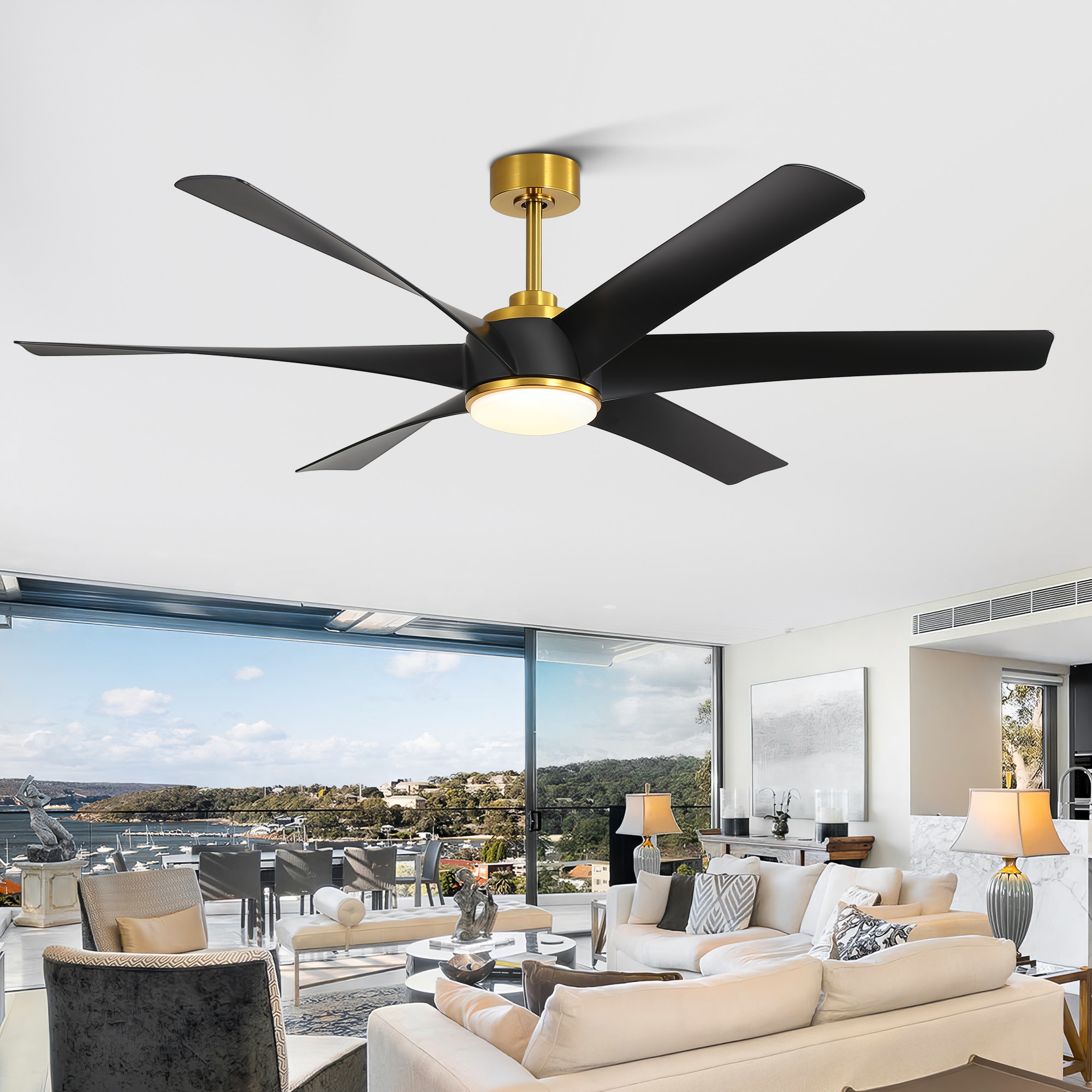 Breezary 25001-BK 65-in Color-Changing Gold with Acrylonitrile Butadiene Styrene Blades Ceiling Fan With Light - Remote Included ( 6 -Blade )