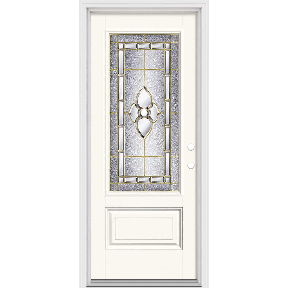 Masonite Georgian 32-in x 80-in x 4-9/16-in Fiberglass Right-Hand Inswing Modern White Painted Prehung Slab Front Door with Brickmould Solid Core -  631954