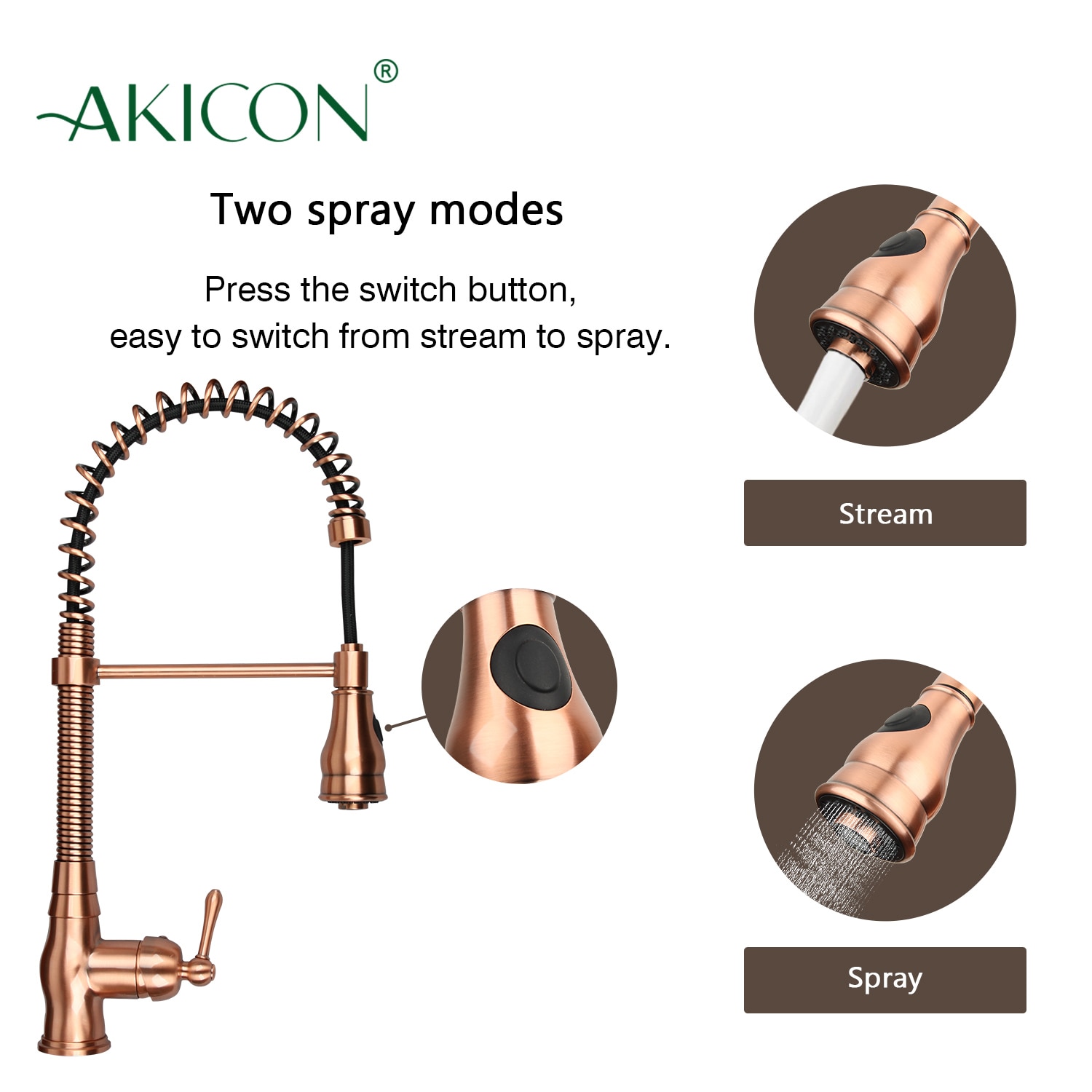 Akicon Copper Single Handle Pull-down Kitchen Faucet with Sprayer Function