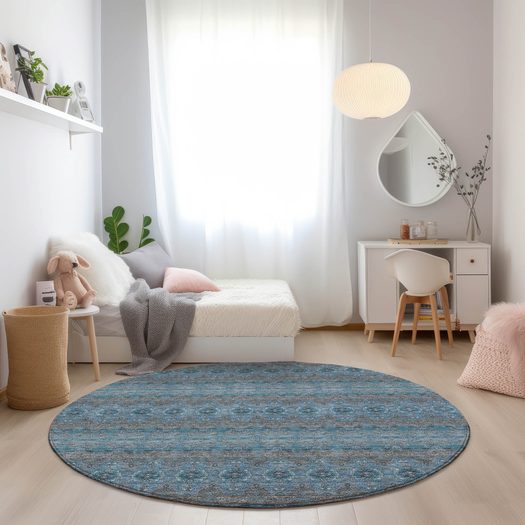 Addison Rugs ACN615TE8RO Chantille ACN615TE 8 x 8 (ft) Polyester Teal Round Indoor/Outdoor Abstract Machine washable Area rug