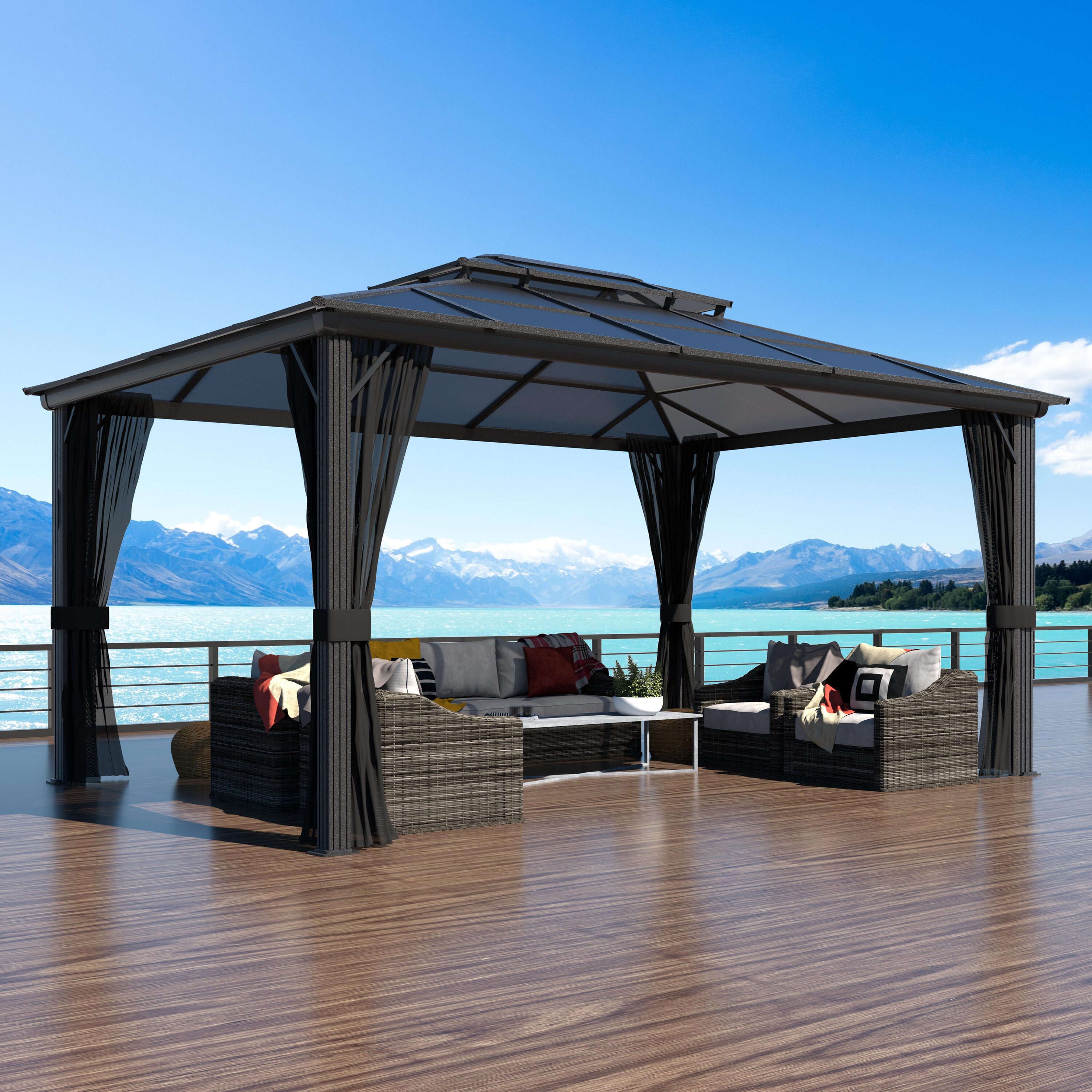 VEIKOUS PG0201-1216-DL3BX-2 12-ft x 16-ft Gray Rectangle Gazebo with Hardtop Roof (Screen Included)