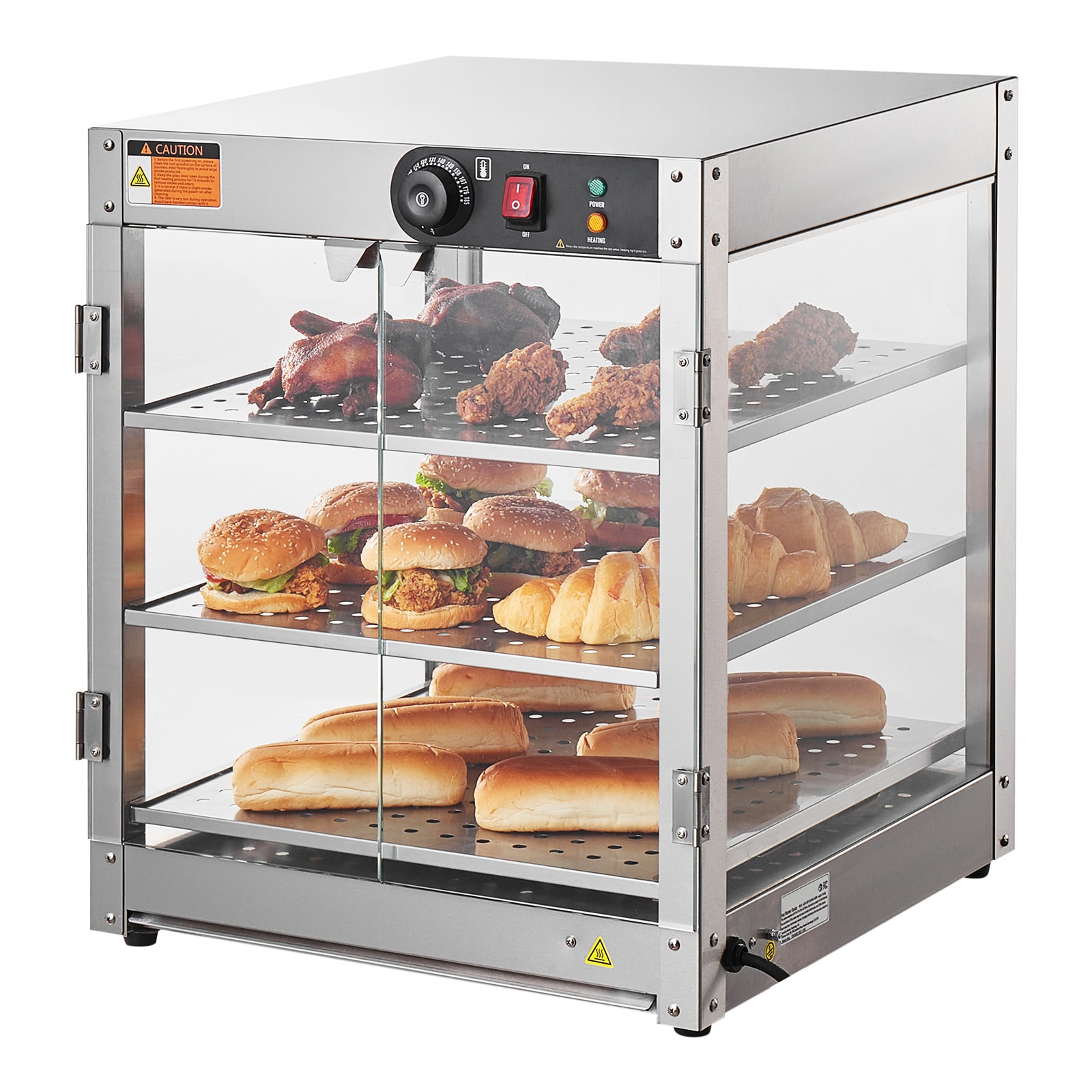 VEVOR SCTYZSJ3C20Y04509V1 3 Tier Commercial Food Warmer Display 800W Food Display Warmer with Light to Enhance Food Display 86degree Fahrenheit to 185degree Fahrenheit Temperature Control 90L Large Capacity for Hamburger Pizza Bread Fried Chicken