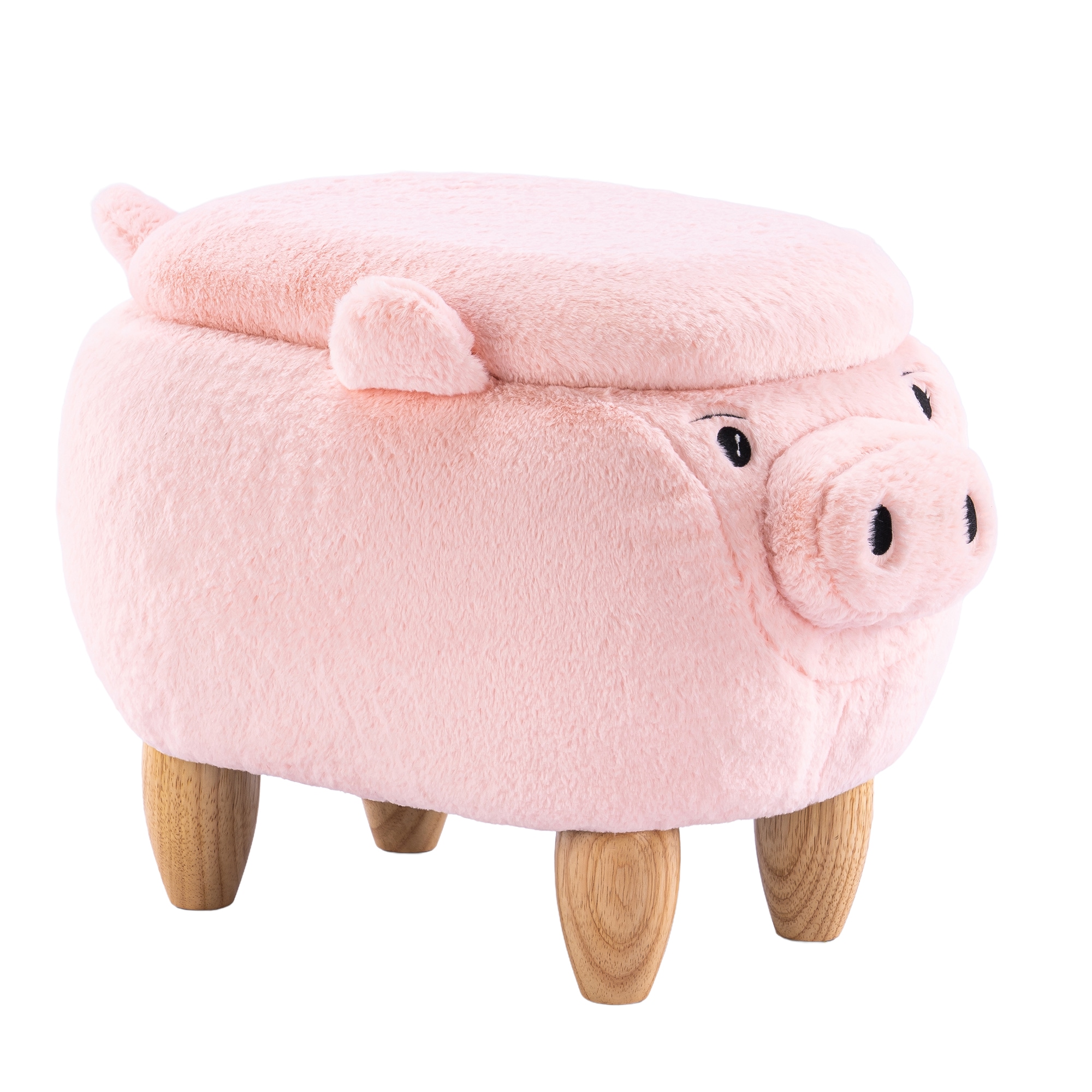 Home 2 Office Animal Pig Casual Pink Soft Fur Microfiber Oval Storage Ottoman