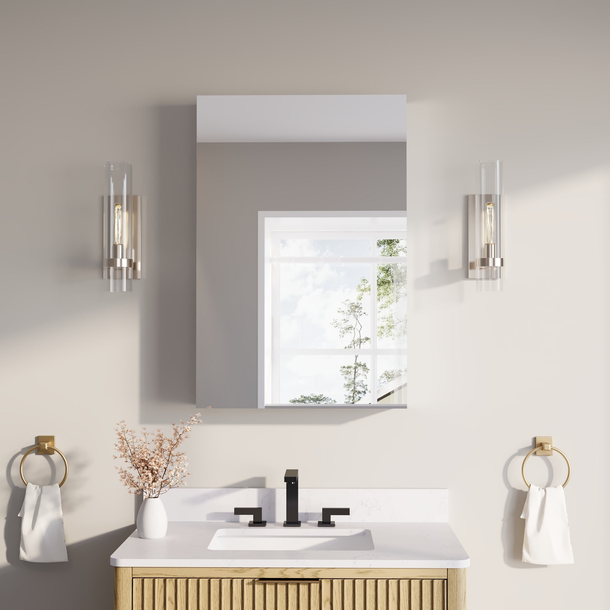 Iseryn MC 24-in x 36-in Surface/Recessed Mount Silver Mirrored Rectangle Soft Close Medicine Cabinet