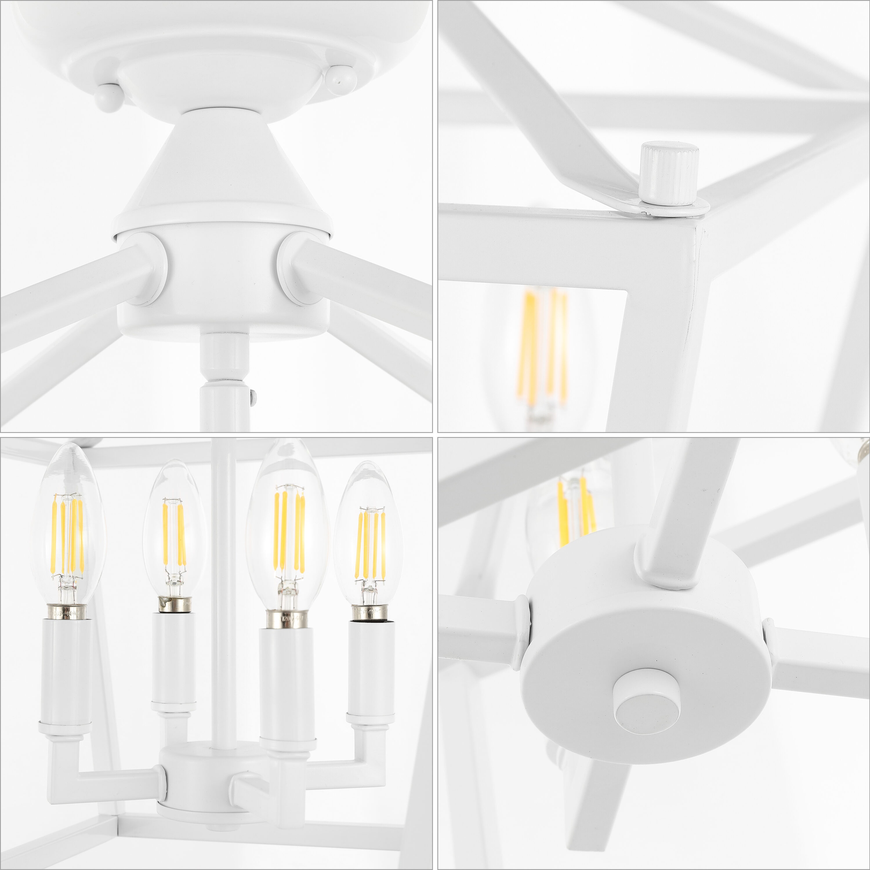 White Iron Farmhouse LED Lantern Flush Mount Light