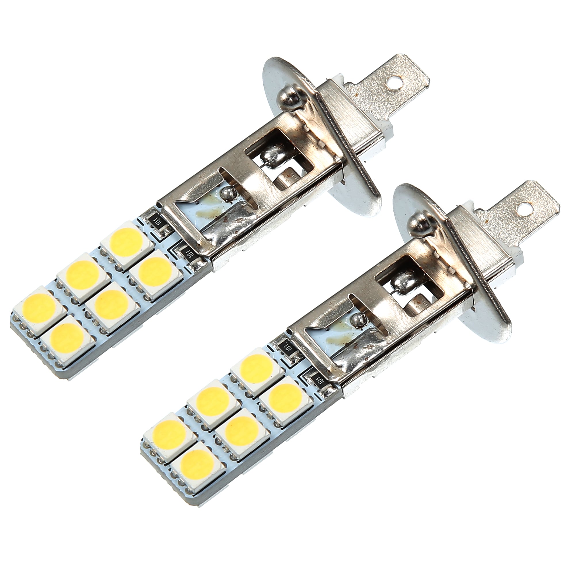Unique Bargains 1 Pair H1 Fog Lights Bulbs 5050 Chips 6000-6500K Auto LED Projector 12V Waterproof Car Driving Running Lamp Aluminum White