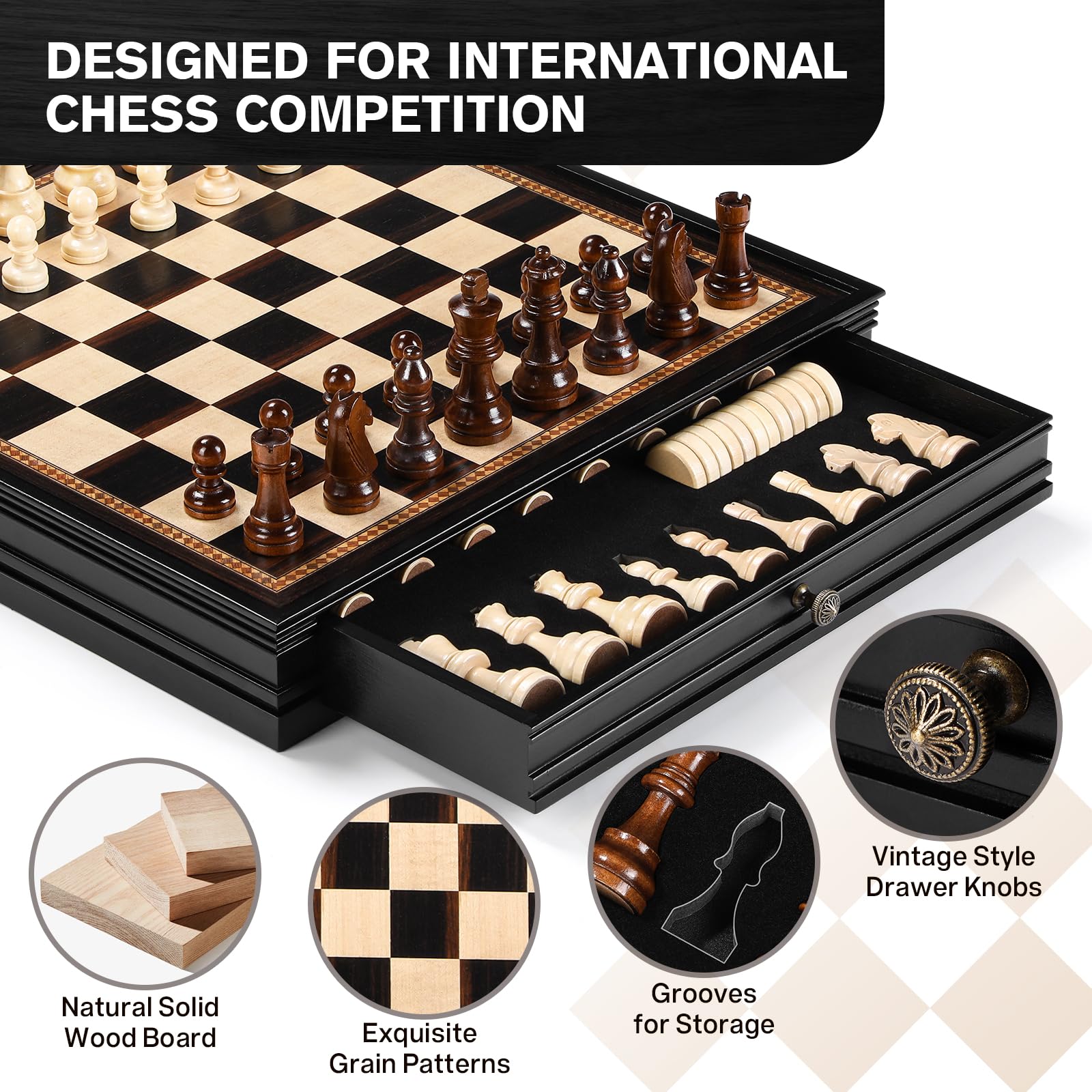 Aoibox 2 in 1 Chess and Checkers Set 15 x 15 x 2.5 Inch Wooden