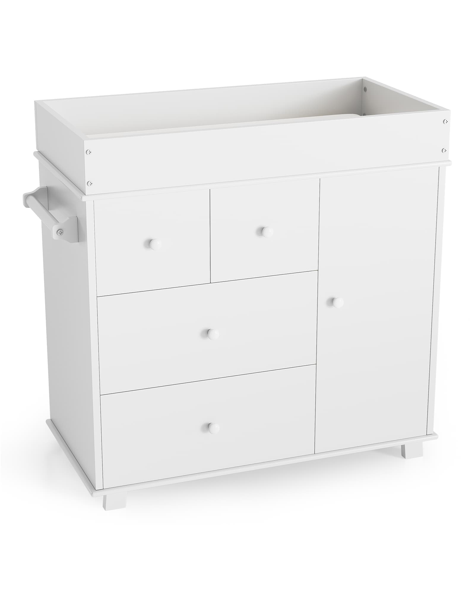 Qeetex SUN-PBP-3336RS3V Modern Changing Table Dresser with 4 Drawers and Cabinet Nursery Baby Dresser