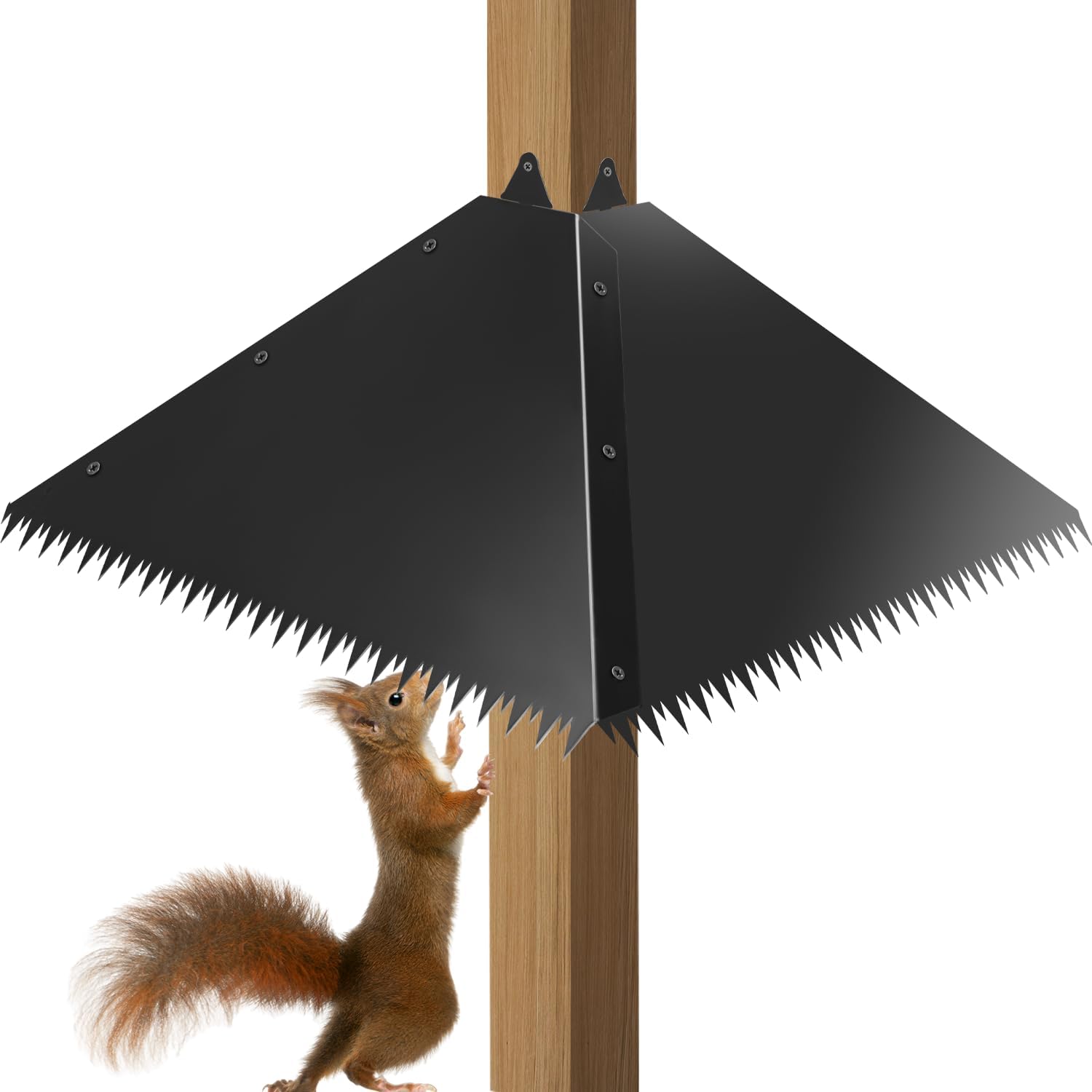 Afoxsos Metal Squirrel Baffle 1 Piece Fits 4x4 Wooden Pole 3.5 to 4 Inch Diameter Durable Spiked Square Guard All Weather Protection for Bird Feeders