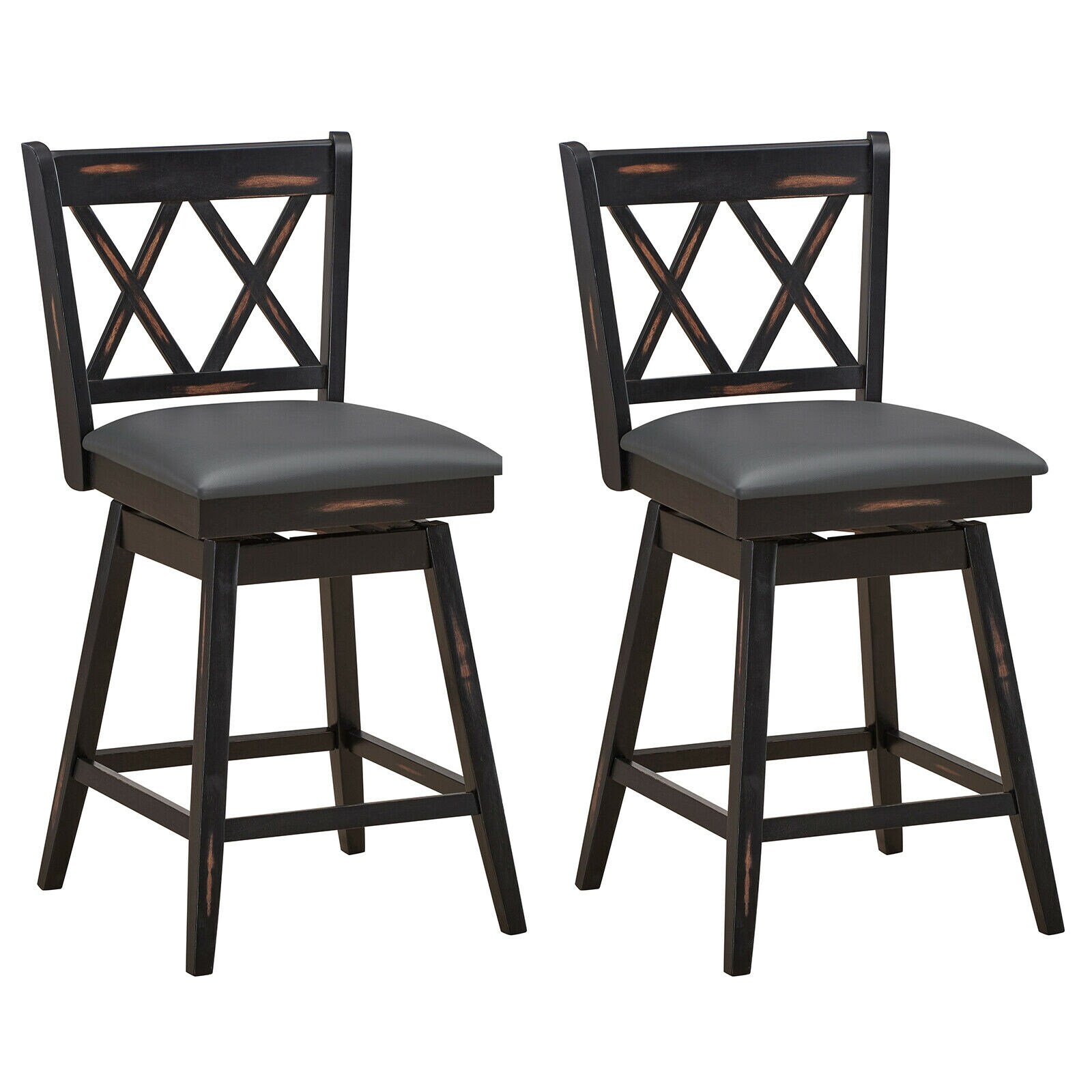 Ayelon SN57BK24107 Black 24-in H Counter height Upholstered Swivel Wood Bar Stool