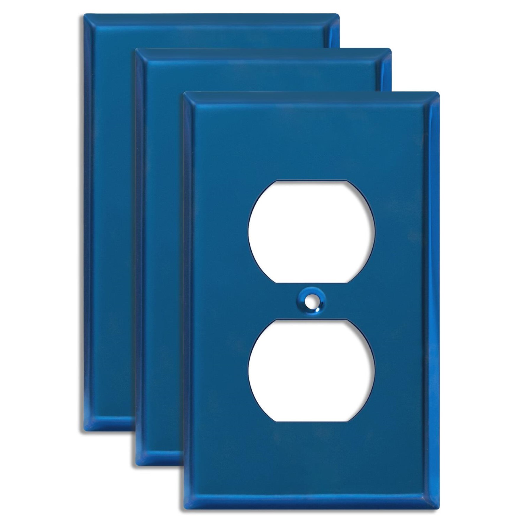 TOPGREENER 7721-PBL-3PCS 1-Gang Metal Duplex Blue 1 -Gang Standard Size Polished Blue Stainless steel Indoor Duplex Wall Plate 3 -Pack