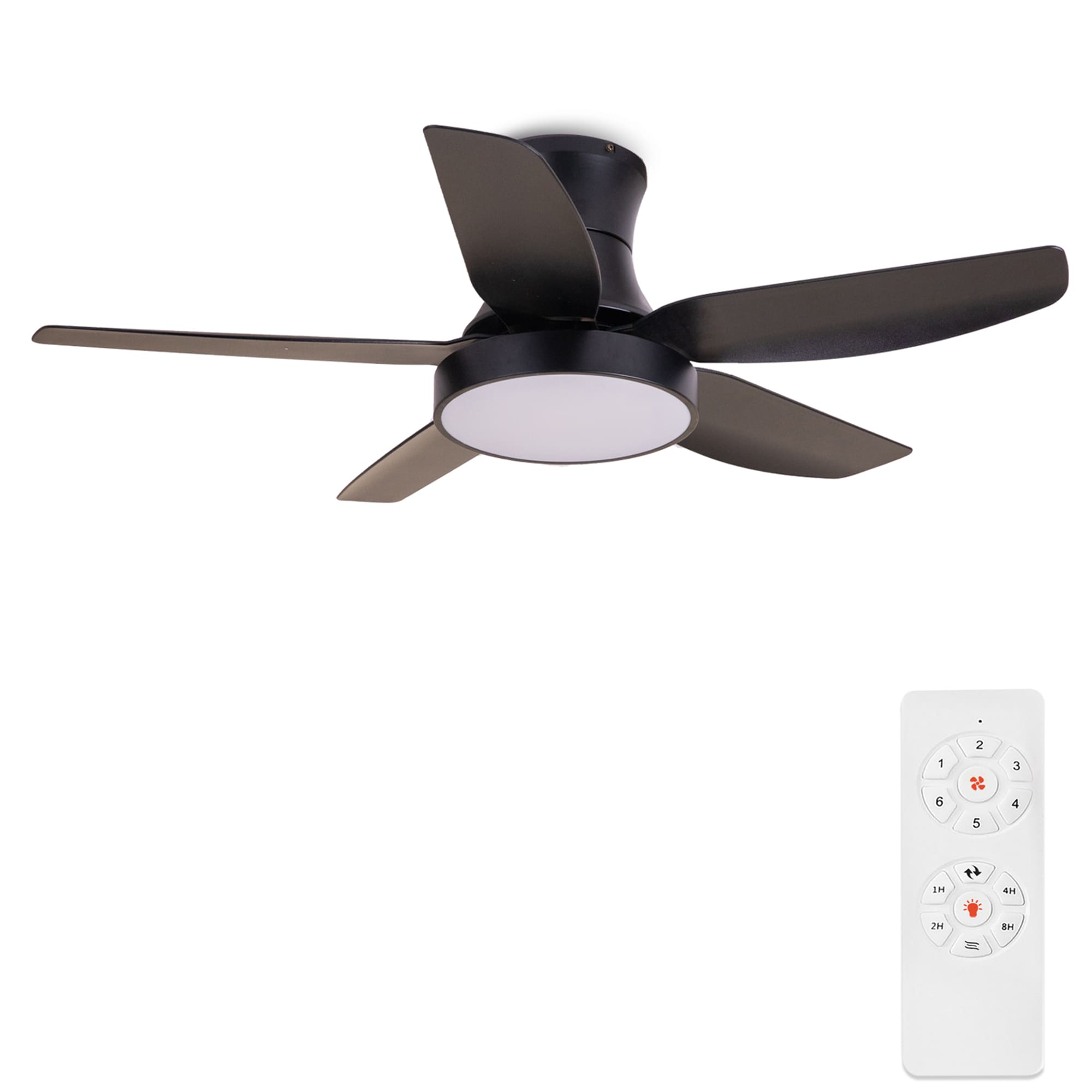ExBrite DICF0123 42-Inches Matte Black with Solid Wood Blades Color-Changing Integrated LED Fixture Indoor Flush mount Standard Ceiling Fan With Light and Remote ( 5 -Blade)