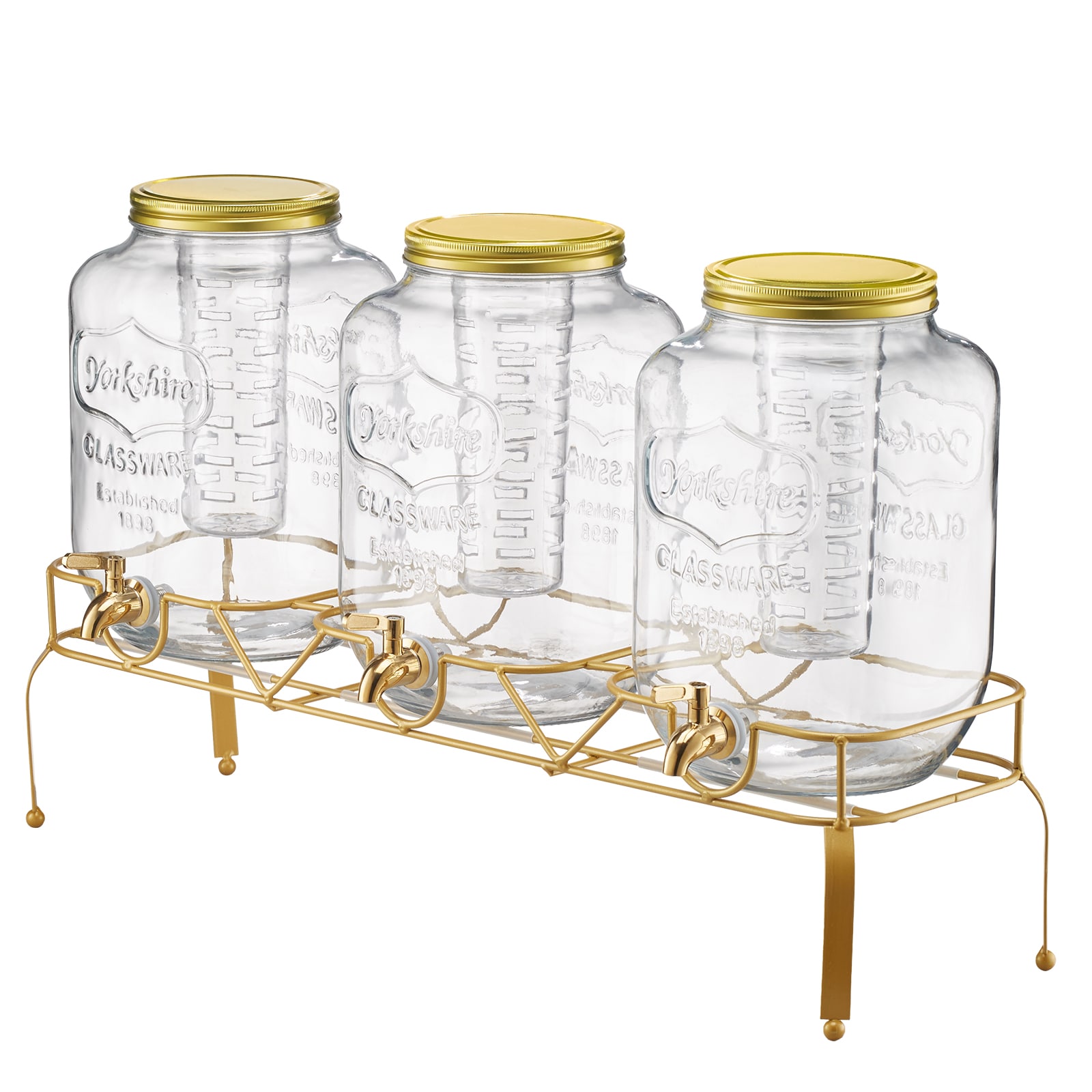 GIVIMO Beverage Dispenser 3-Pack 2-Gallon Glass Drink Dispensers with Metal Stand Stainless Steel Spigot and Infuser for Parties Iced Tea Lemonade Juice
