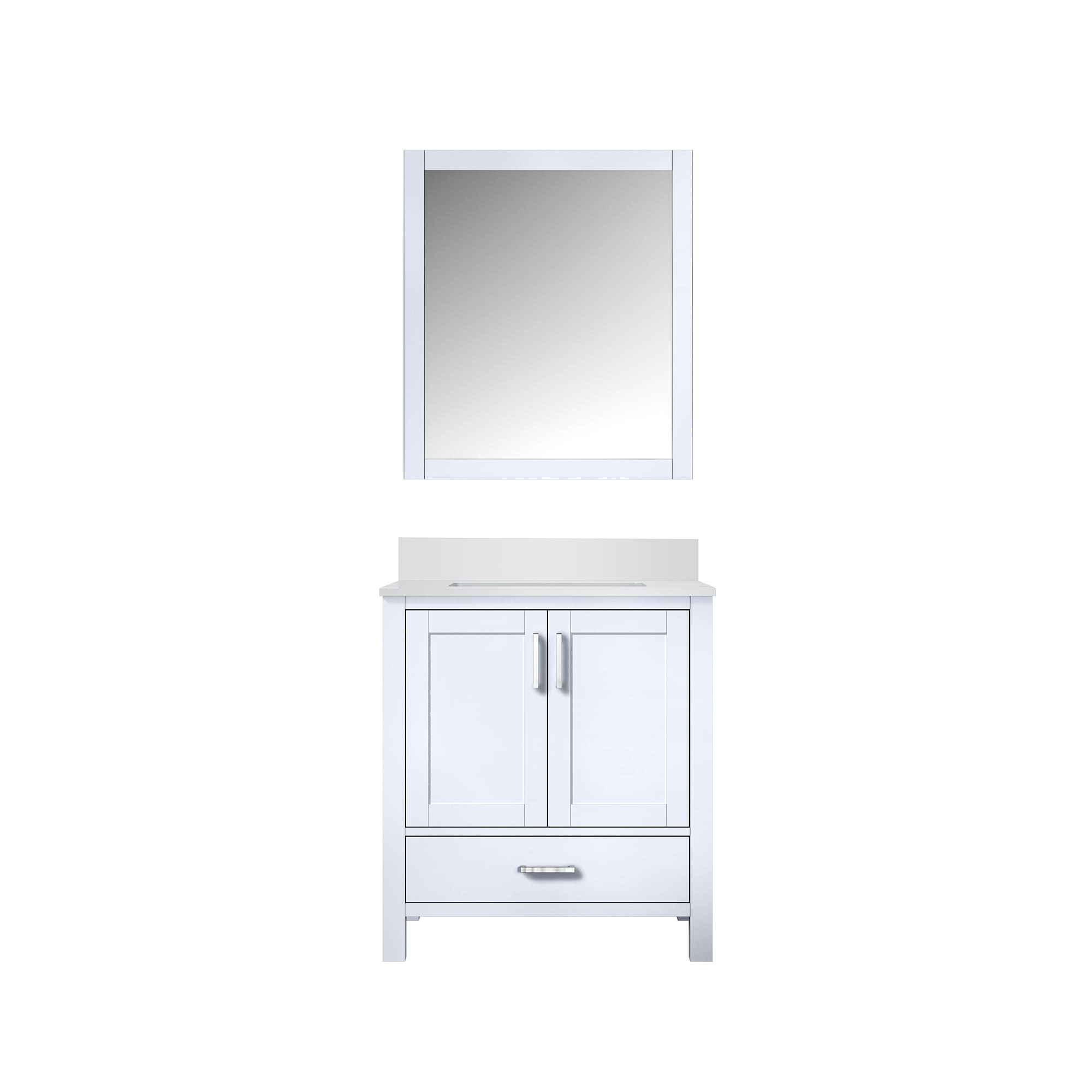 Lexora LJ342230SAWQM28 Jacques 30-in White Undermount Single Sink Bathroom Vanity with White Quartz Top (Mirror Included)