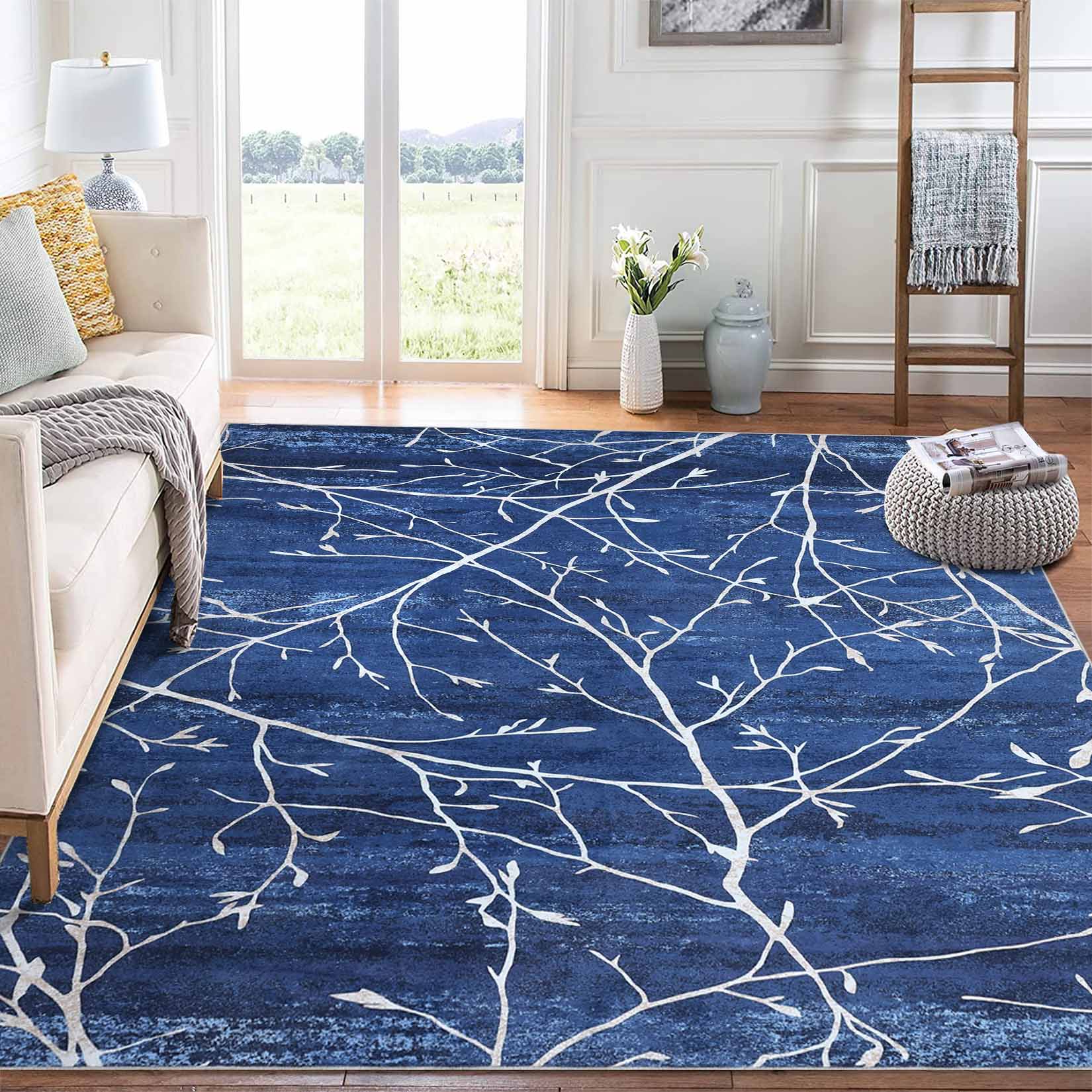 Garvee YXY-LO-PHO-10JQ0138 9 x 12 (ft) Loomed Blue Rectangular Indoor Floral/Botanical Tropical Machine washable Pet Friendly Area rug