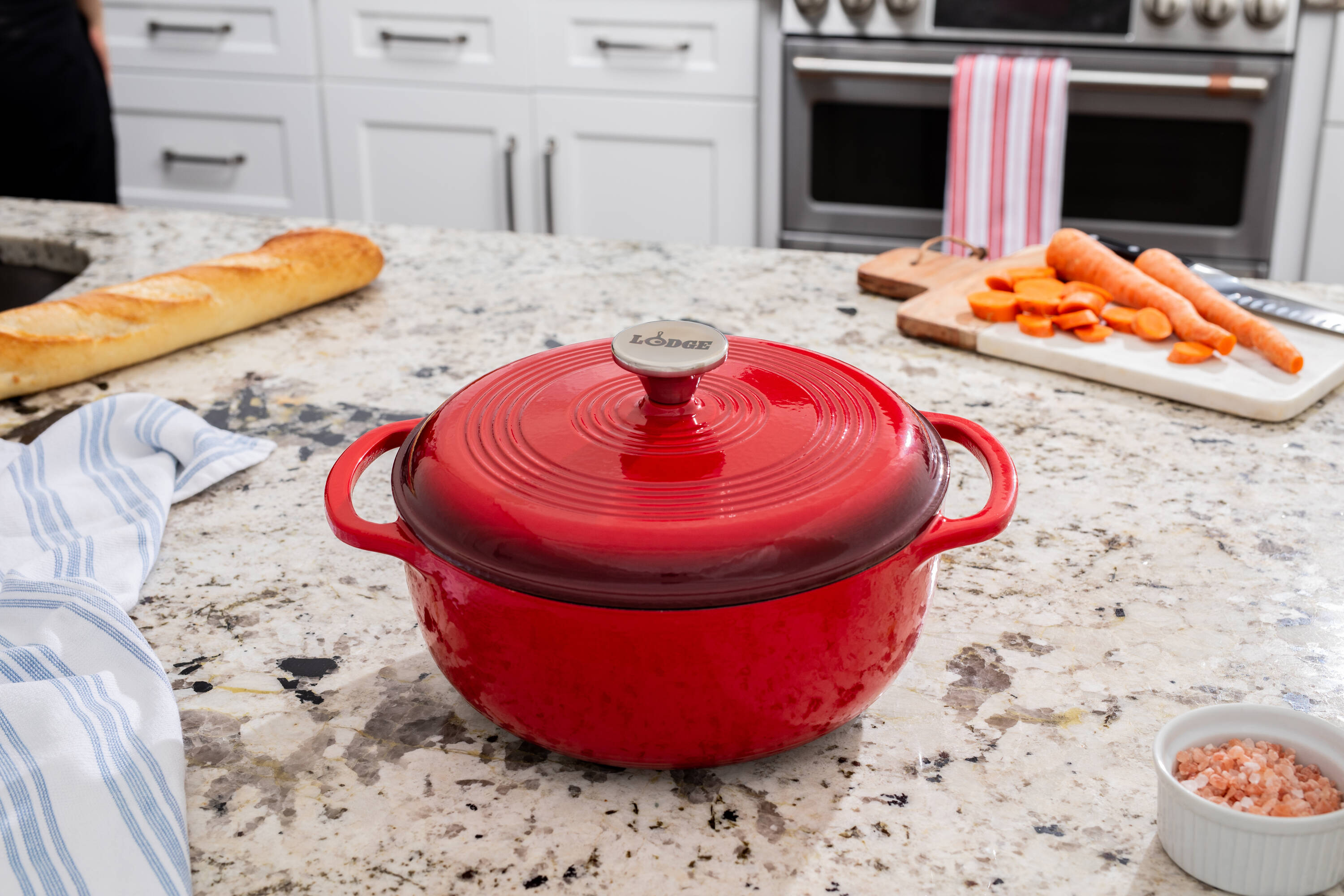 Lodge Cast Iron 4.5 Quart Enameled Dutch Oven in Red - Ideal for
