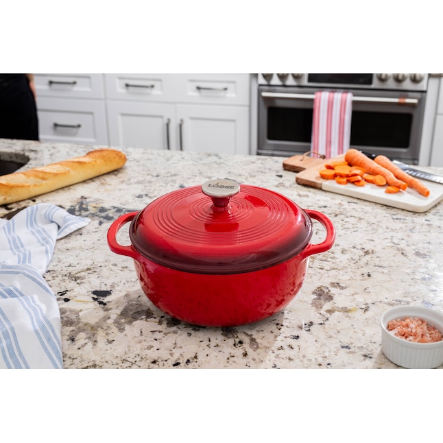 Lodge Cast Iron 4.5 Quart Enameled Dutch Oven in Red - Ideal for