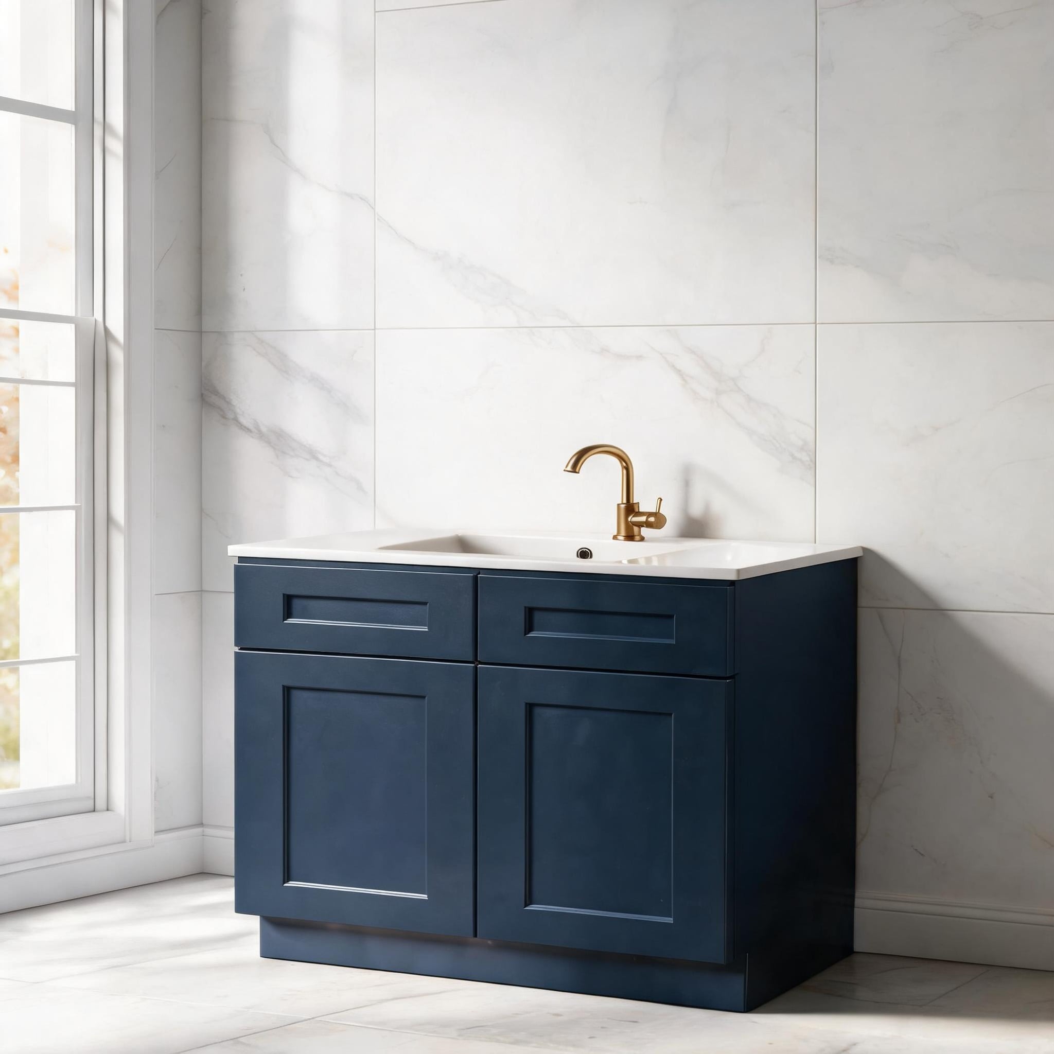 Watnature - 33 Inch 24D x 34.5H Shaker RTA Ready-to-Assemble Sink Base Cabinet Solid Wood Soft Blue