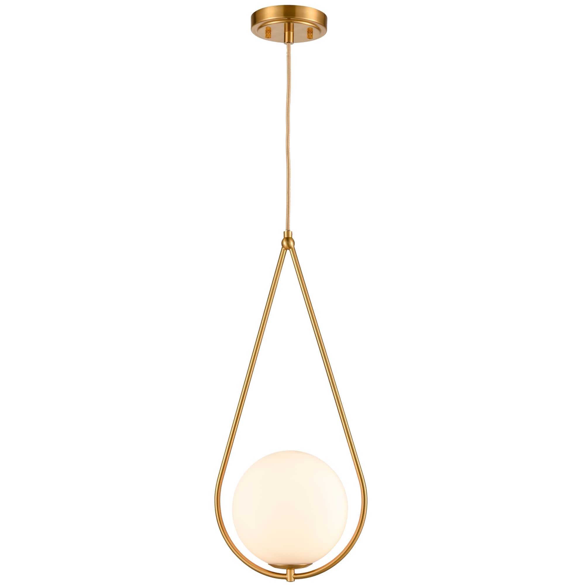 Gold Brass Teardrop Pendant Lamp with Milk Glass Globe Shade