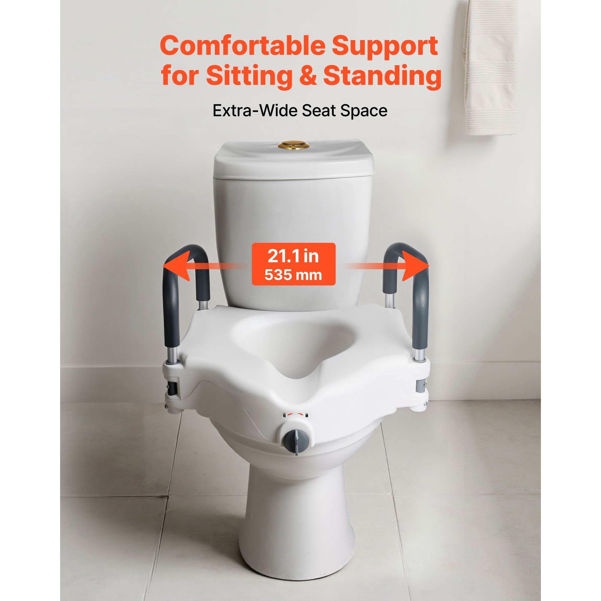 SUGIFT Raised Toilet Seat with Arms 300 lb Capacity 5 in Lift Height Elevated Toilet Seat Riser for Adults Seniors