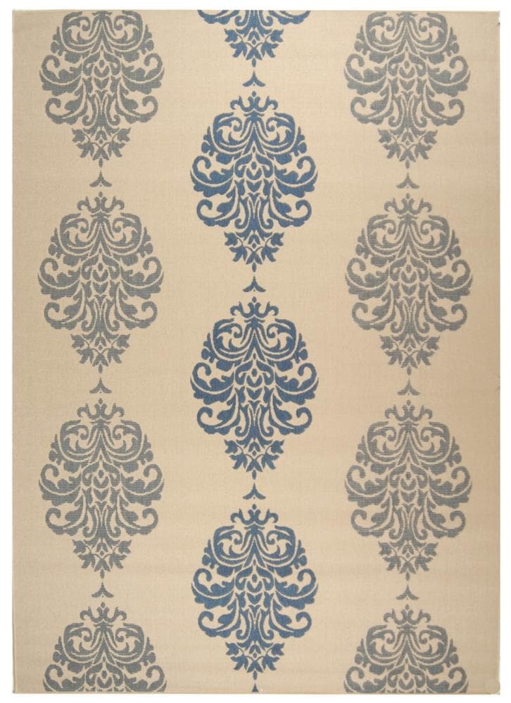 Safavieh CY2720-3101-9 Courtyard Bermuda 9 x 12 (ft) Loomed Polypropylene Natural/Blue Rectangular Indoor/Outdoor Damask Coastal Area rug