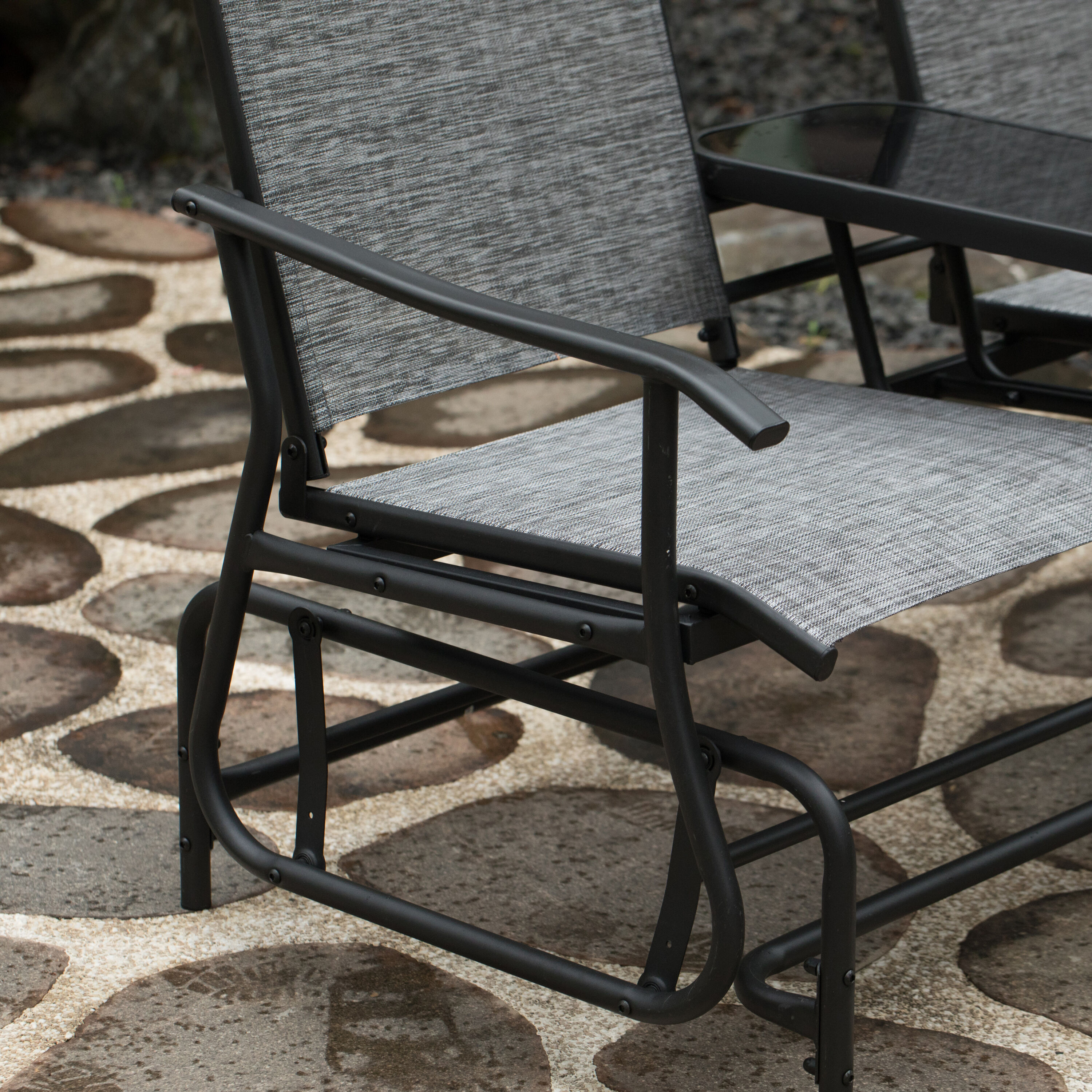 Gardenised 2 person Black Steel Outdoor Glider QI004528 at Lowes