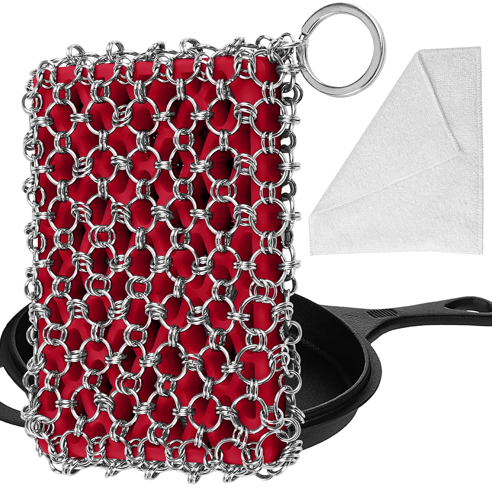 DHMHD  Large Cast Iron Scrubber Cleaner Chainmail Scrubber Sponge for Skillet Wok Dutch Oven Cleaning durable home and garden accessory designed