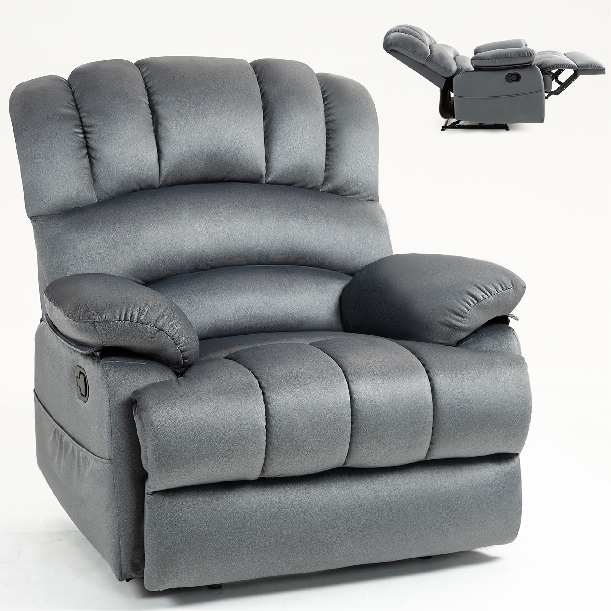Sumyeg WF-MMER-004 GREY Large Manual Recliner Chair Grey Polyester Upholstered Recliner