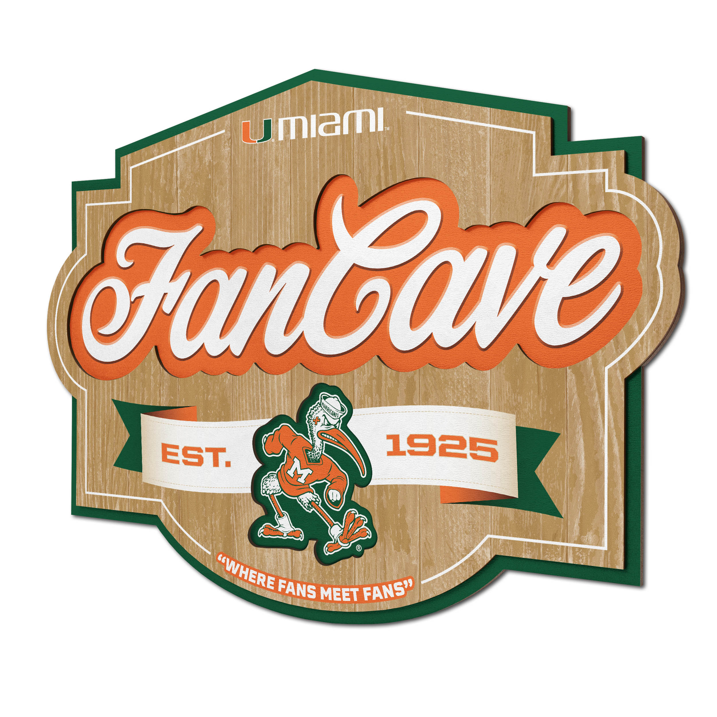 Sportula 1902823 Miami Hurricanes YouTheFan NCAA Miami Hurricanes Fan Cave Sign YouTheFan Team Colors Floater frame 12.5-Inches H x 17-Inches W Sports 3D art