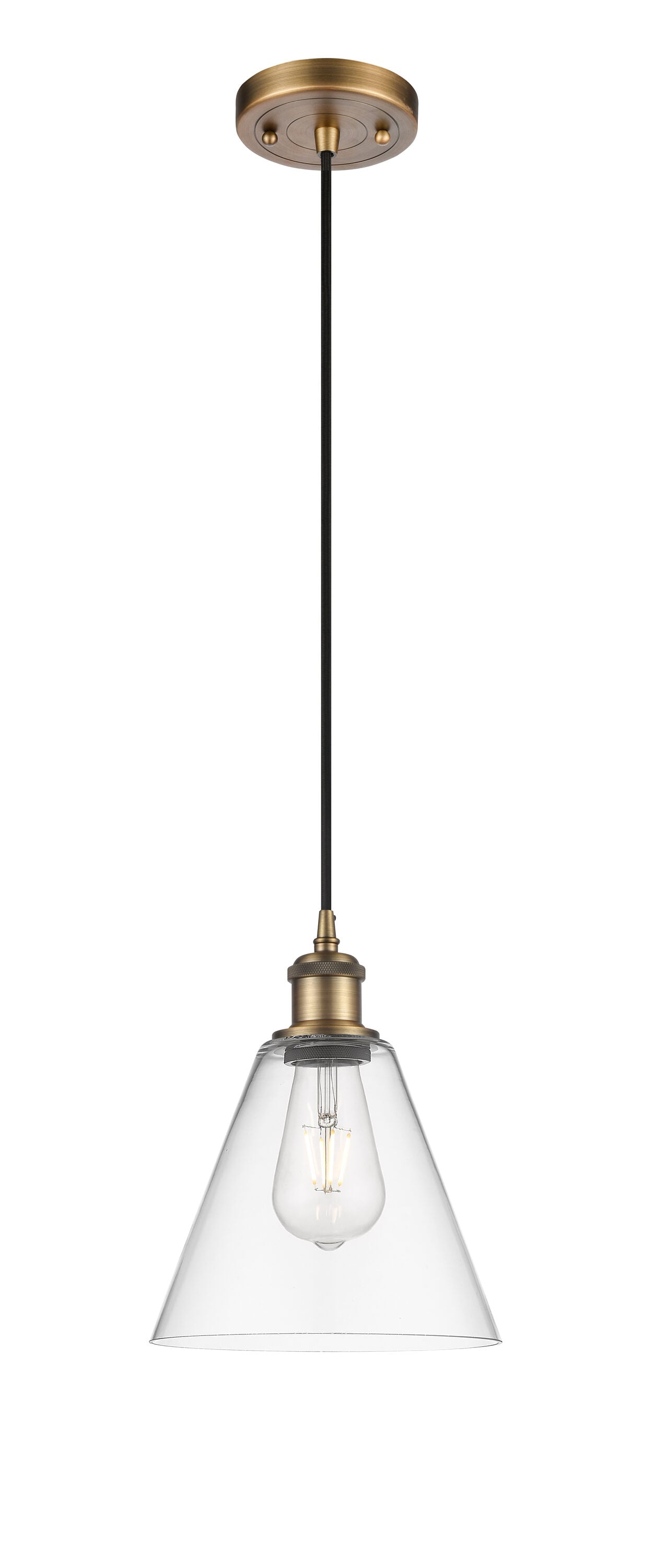Innovations Lighting 516-1P-BB-GBC-82 Berkshire Brushed Brass Industrial Clear glass Cone Medium Hanging Pendant light