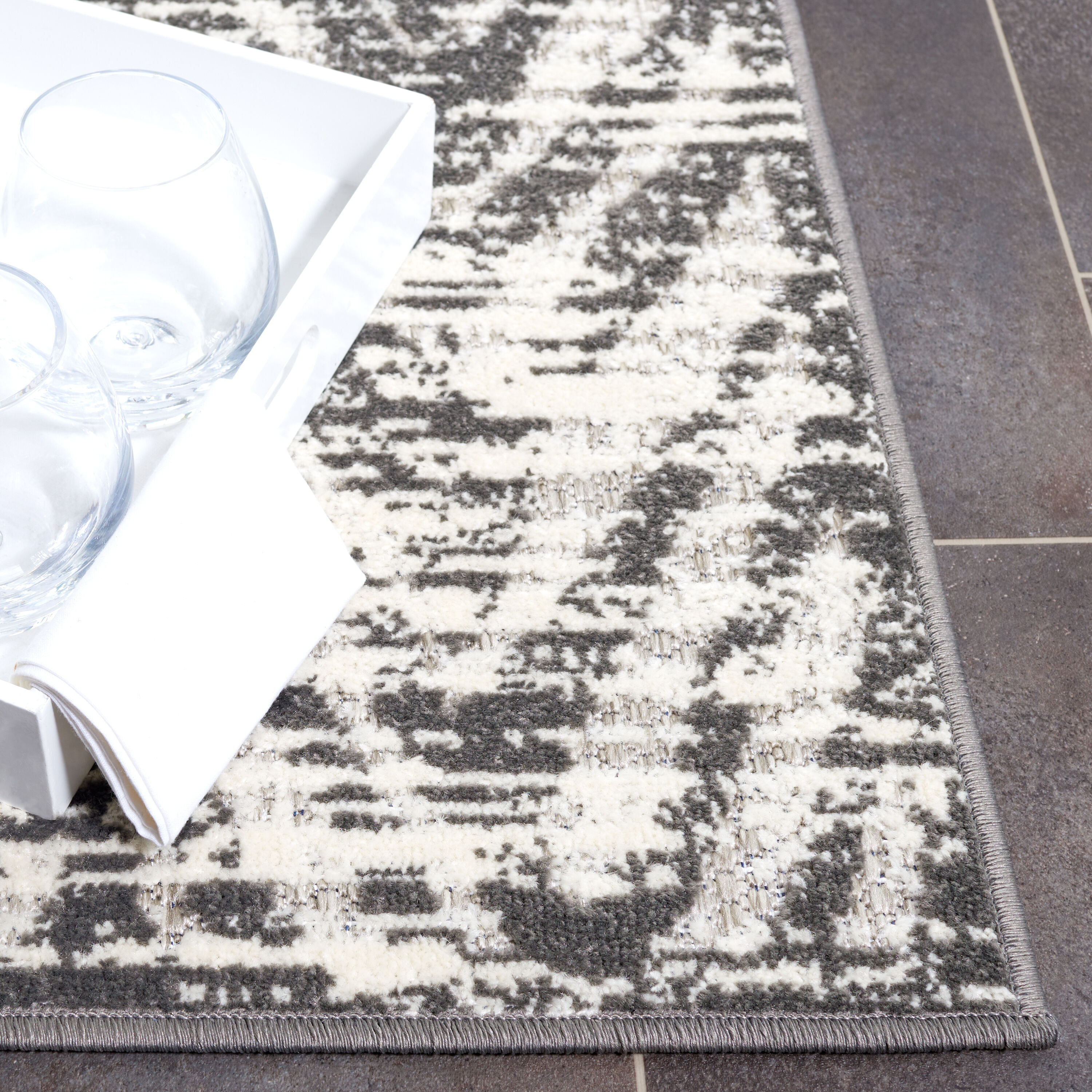 Gray Chevron Rectangular Synthetic Indoor/Outdoor Area Rug