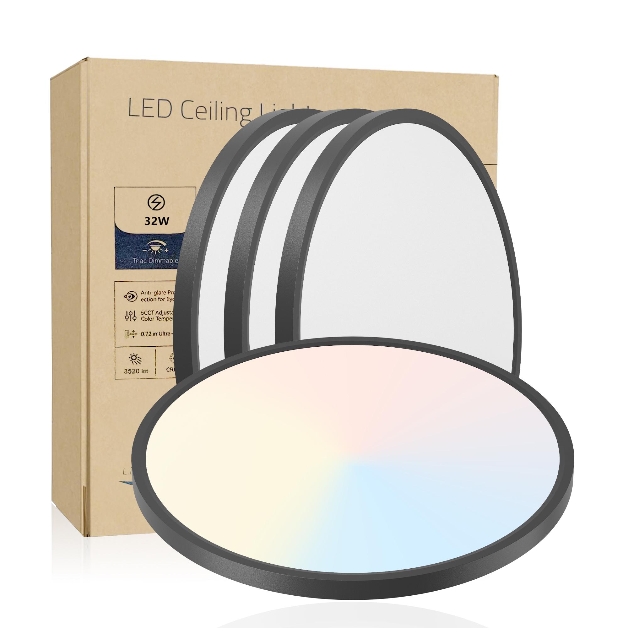 Bayfeve 4 Pack 16 Inch Black Dimmable LED Flush Mount Ceiling Light
