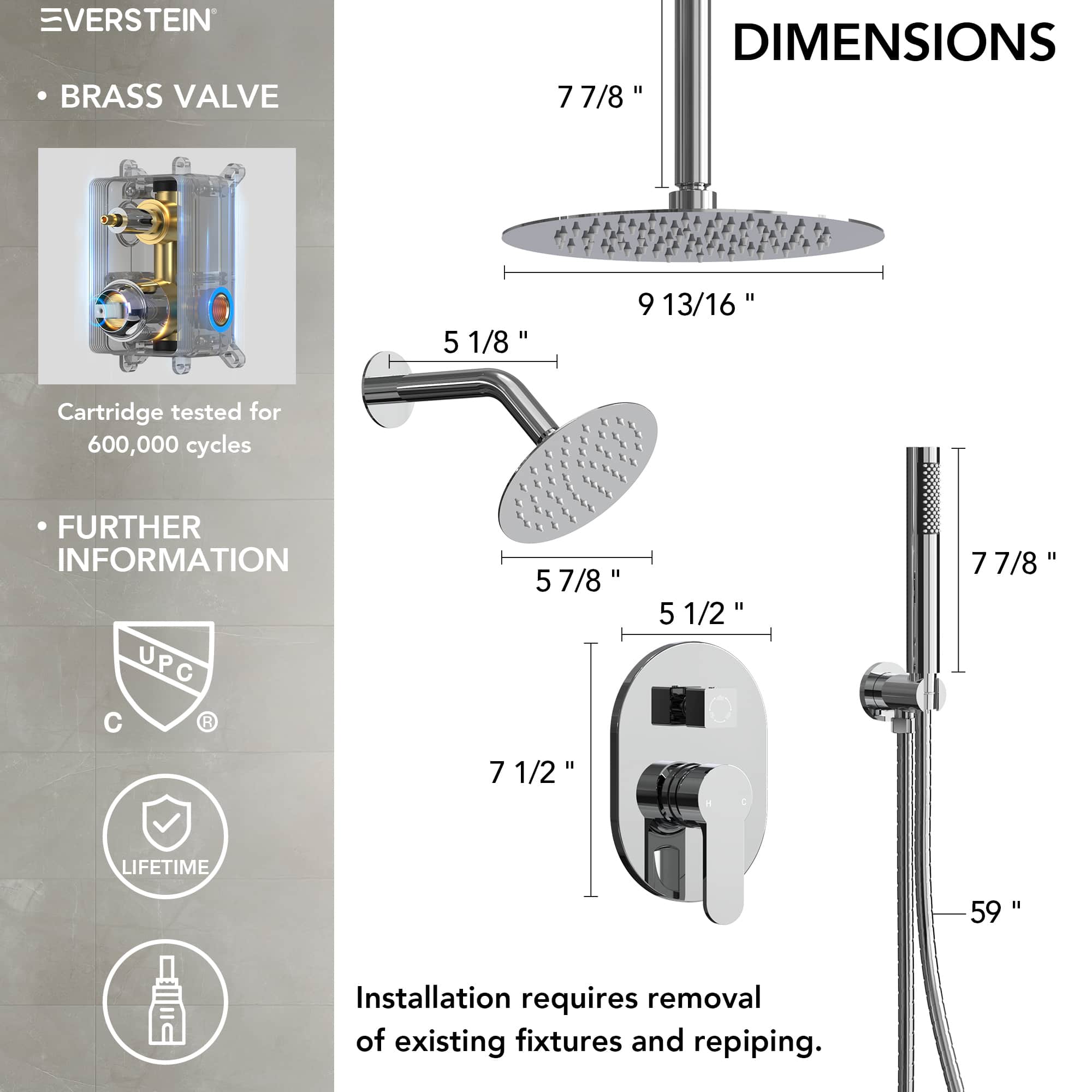 EVERSTEIN SFS-1057-CH10 Showerhead-Bar-Panels - View #8