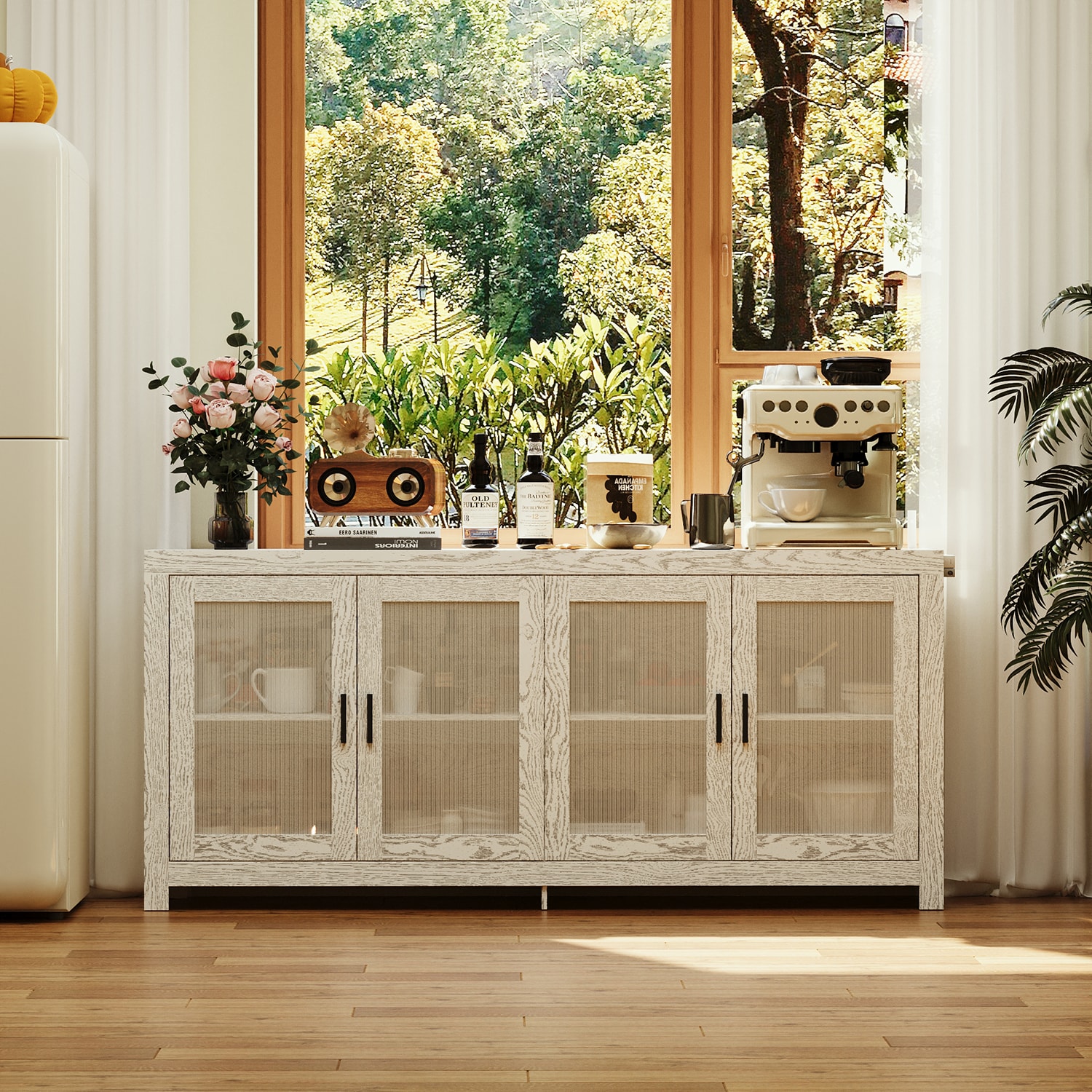 FUFU&GAGA KF200261-01 Display Cabinet Contemporary/Modern Gray Curio cabinet with Wine Storage