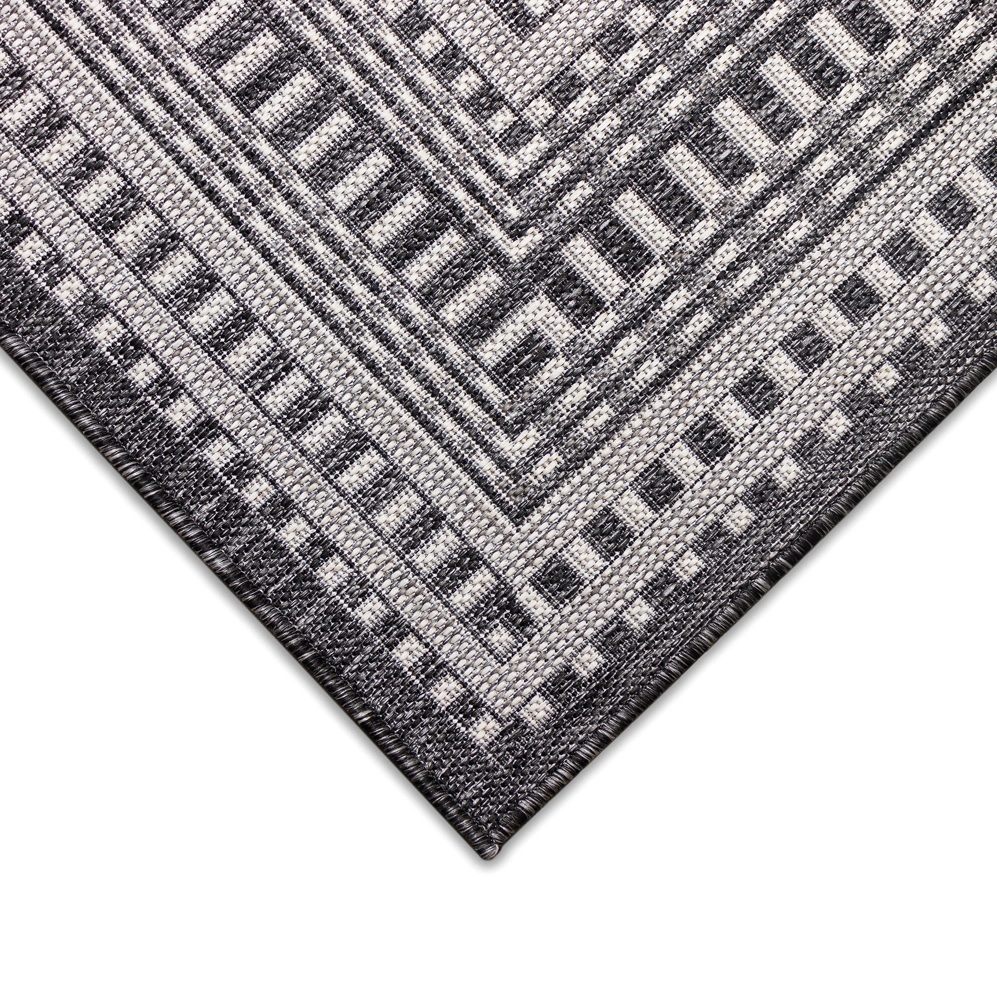Charcoal Etched Border Flat Woven Synthetic Area Rug